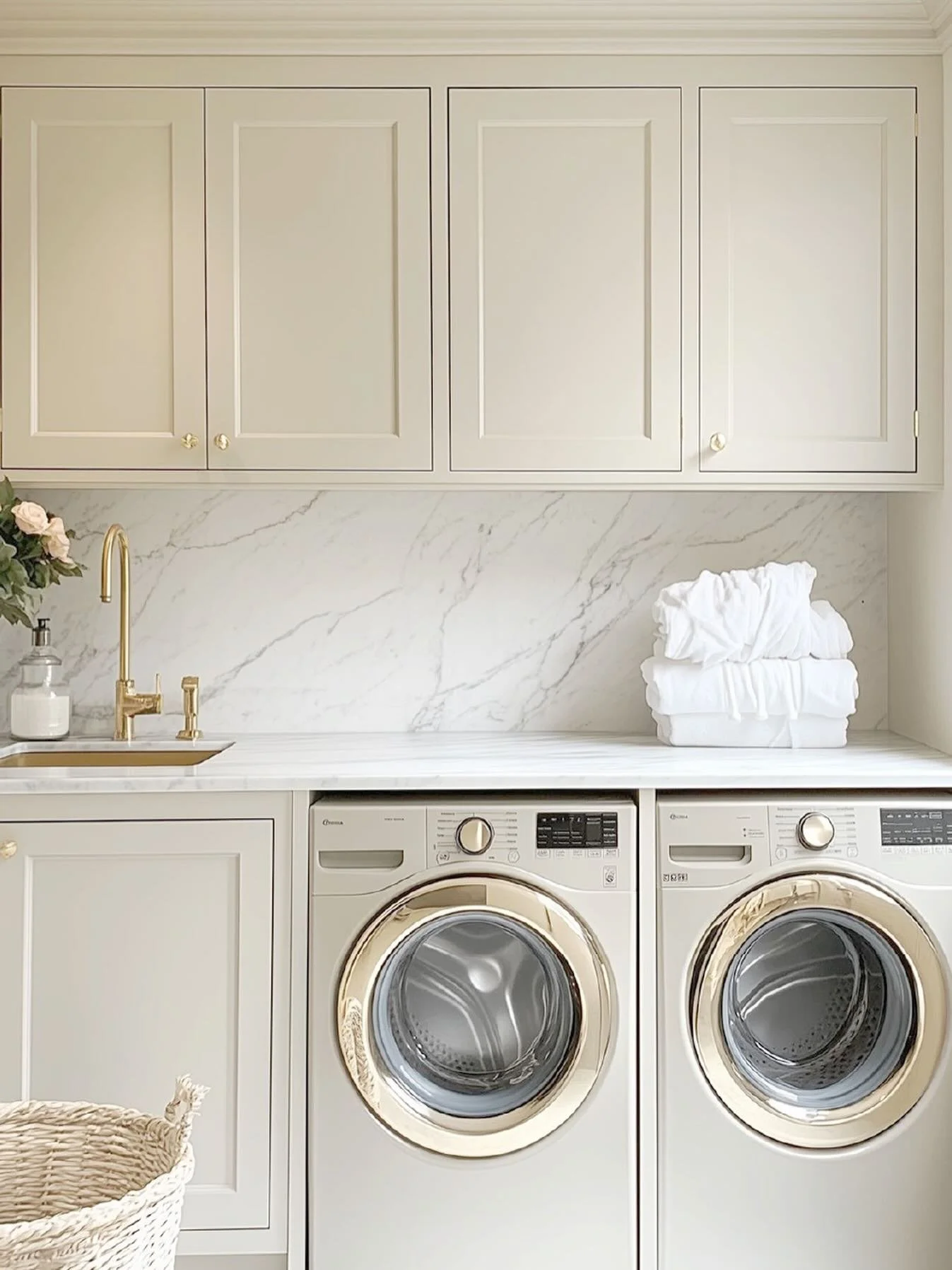 In a laundry room, we take a close look at the washer, dryer, and venting to make sure everything is set up and performing as it should. We operate the appliances using normal controls and check for visible concerns like leaks at connections and impr