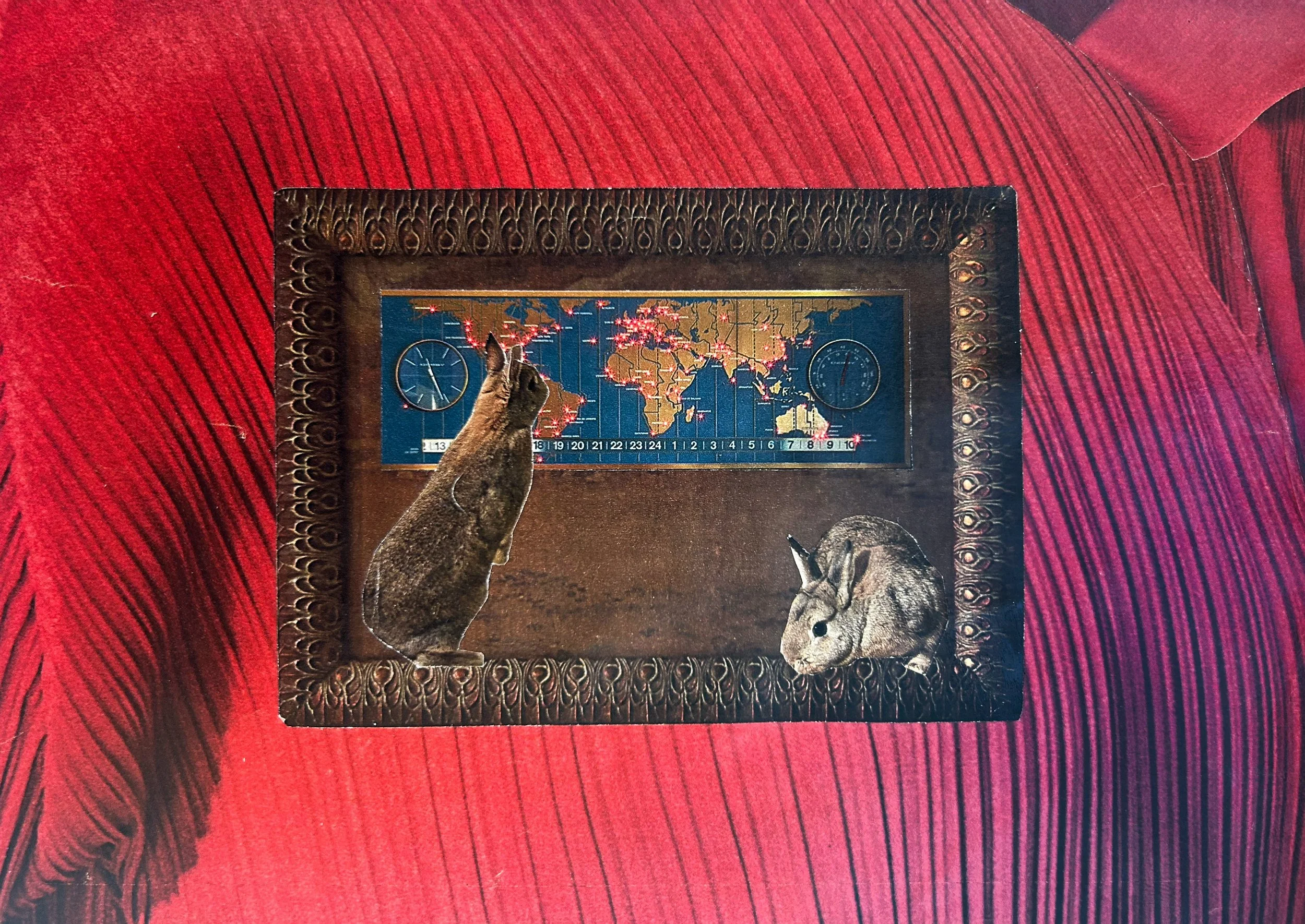 Katherine Kesey 
 Two Bunnies Saving the World , 2026 
Collage 
5 × 7 in | matted to 8 x 10 in
