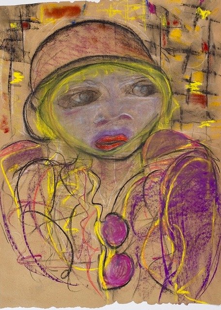 Iris Klein 
 Dolly , 2017 
Chalk pastel on archival brown paper 
33 × 24 in