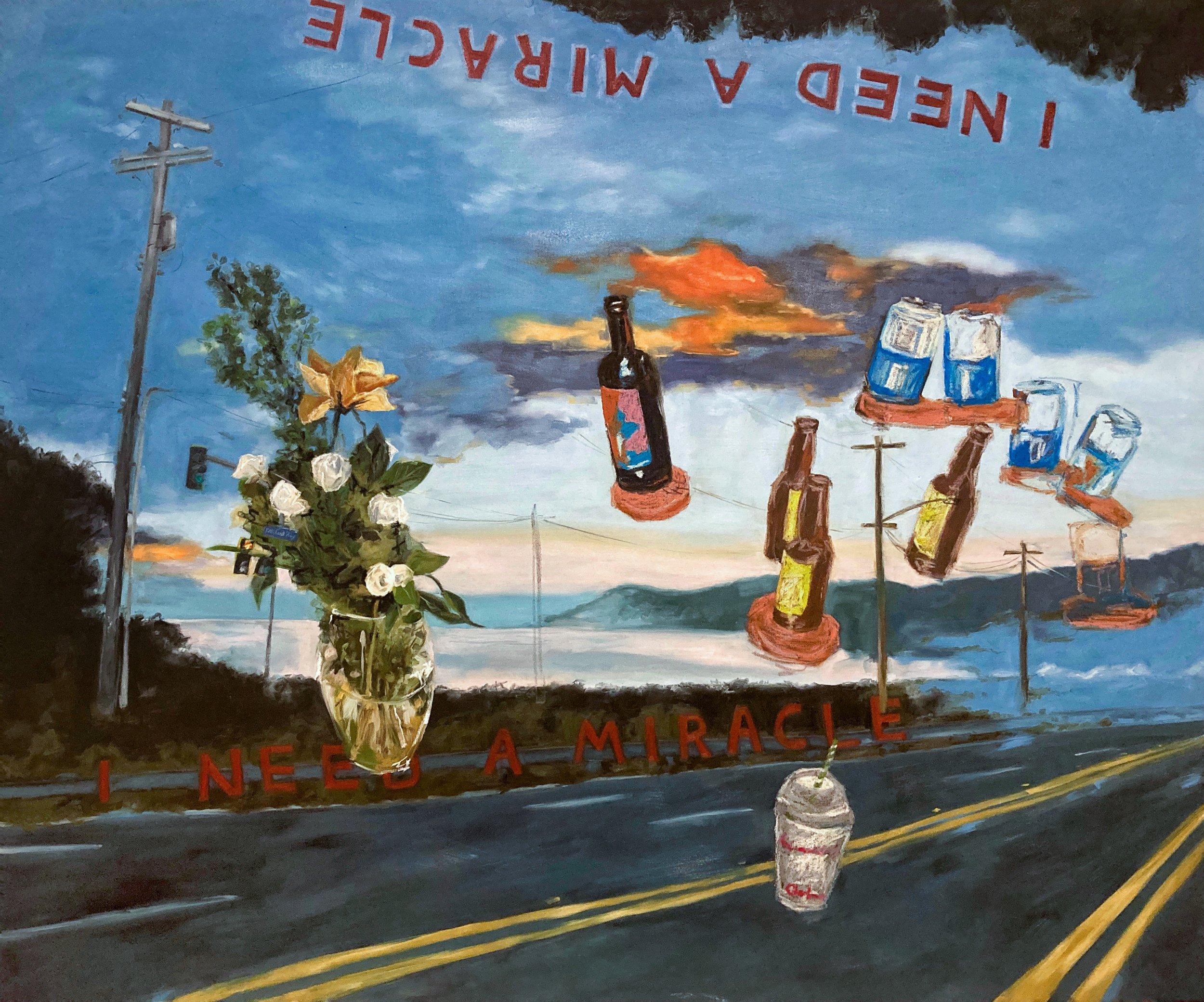 Katherine Kesey 
 Miracle on the PCH , 2022 
Oil and soft pastel on canvas 
50 × 60 in