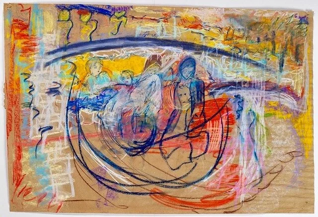 Iris Klein 
 Time Told in Present Tense , 2017 
Chalk pastel on archival brown paper 
23.5 × 36 in