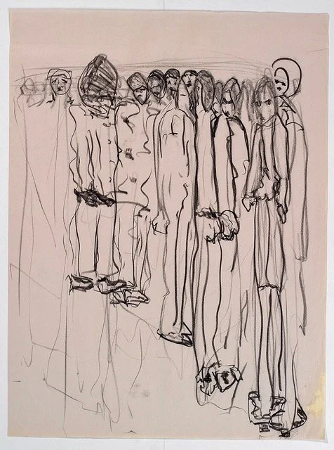 Iris Klein 
 The Crowd , 2017 
Chalk pastel on archival brown paper 
24 × 18 in