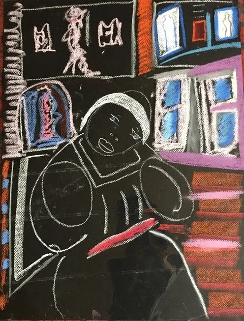 Iris Klein 
 Carrie , 2017 
Chalk pastel on archival brown paper 
24 × 18 in