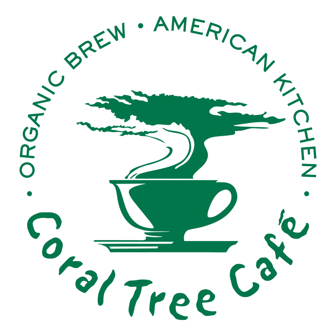 Coral Tree Logo with a cup of coffee turning into a tree