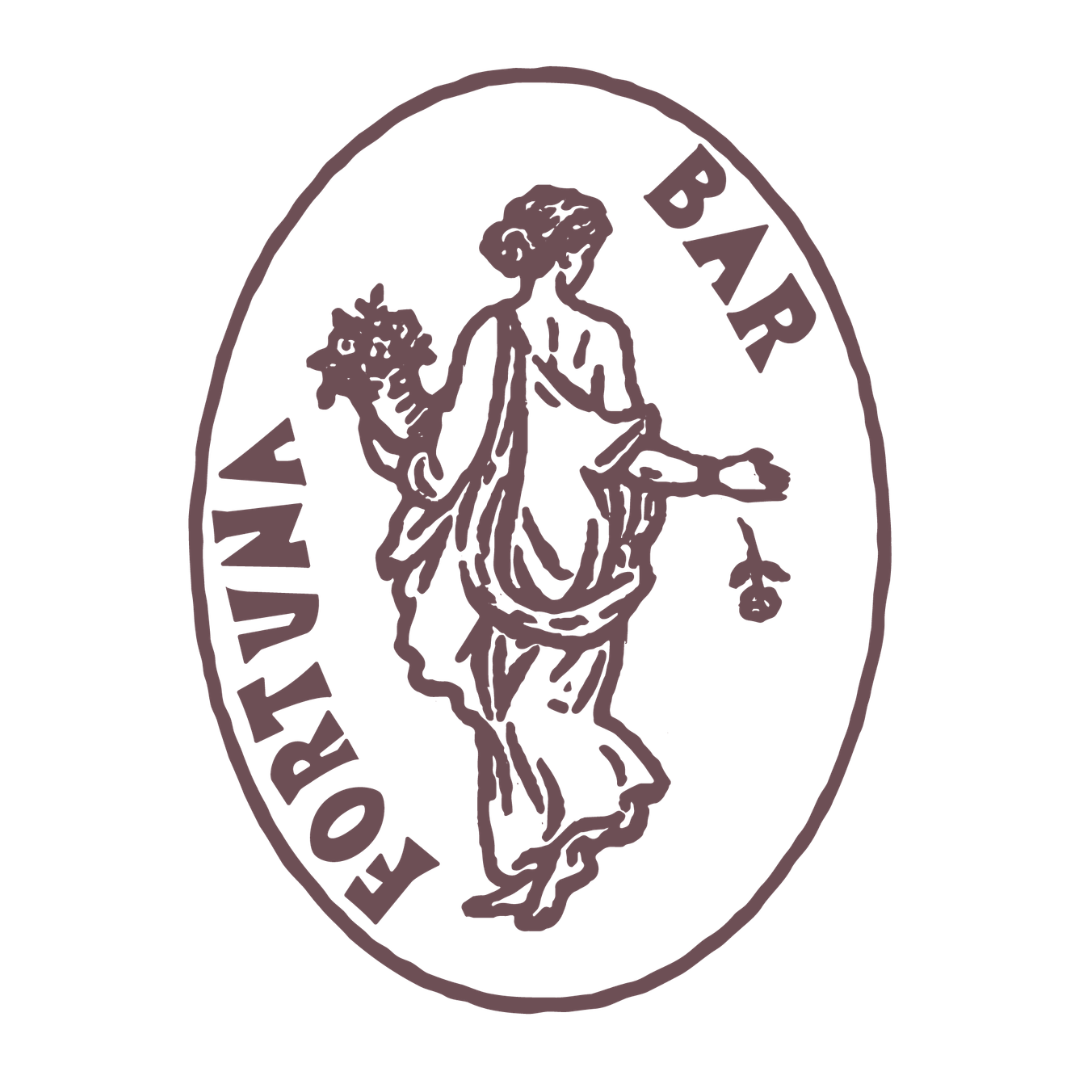 Bar Fortuna Logo with the goddess Fortuna holding a bouquet of flowers and dropping one