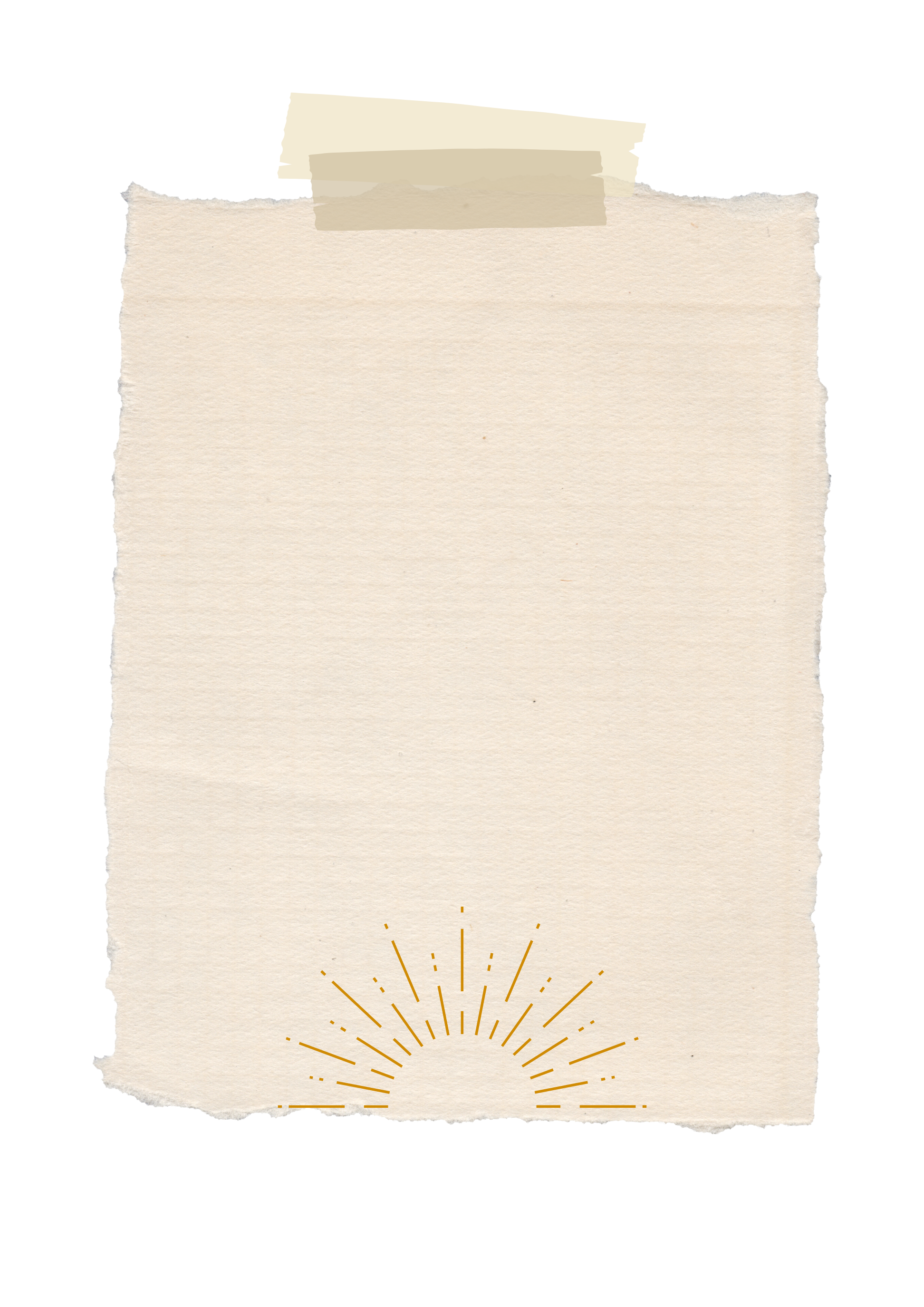 A blank beige textured paper with a small sun illustration at the bottom and a piece of tan tape at the top.