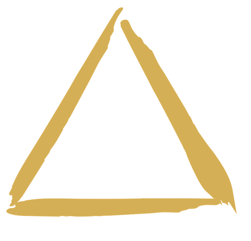 A simple gold-colored drawing of an equilateral triangle with rough, uneven edges.