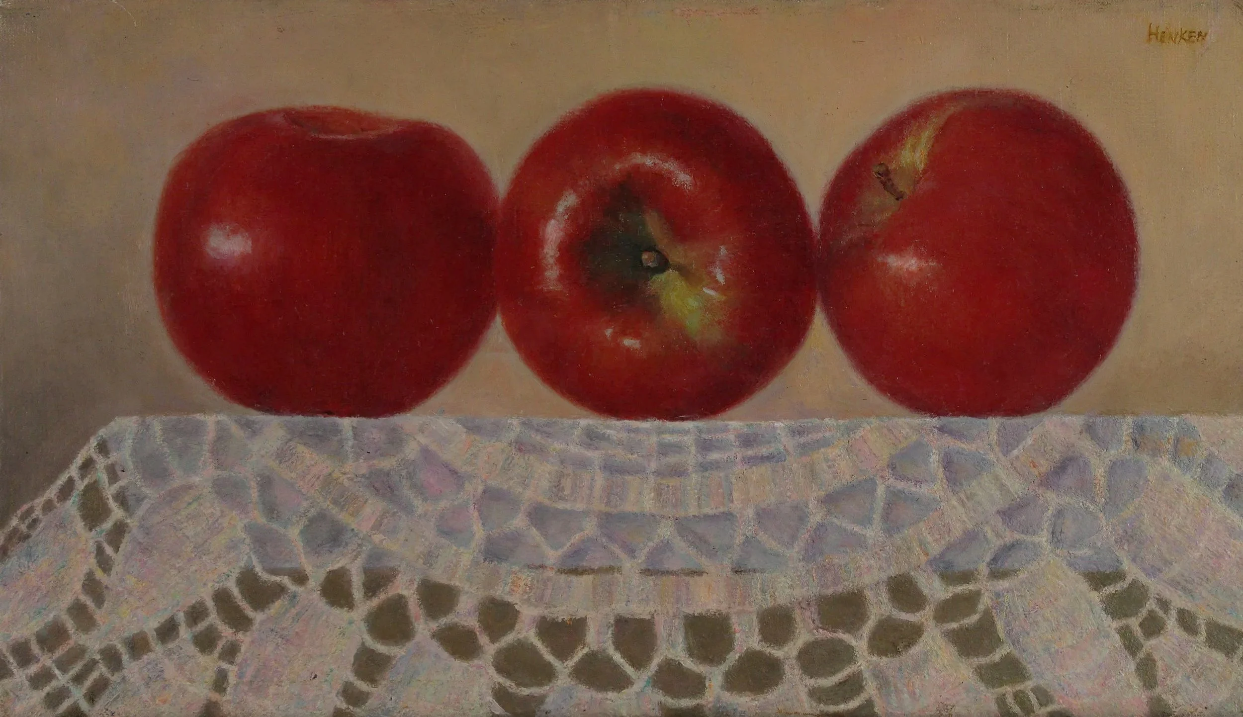 Three Apples on Handmade Doily