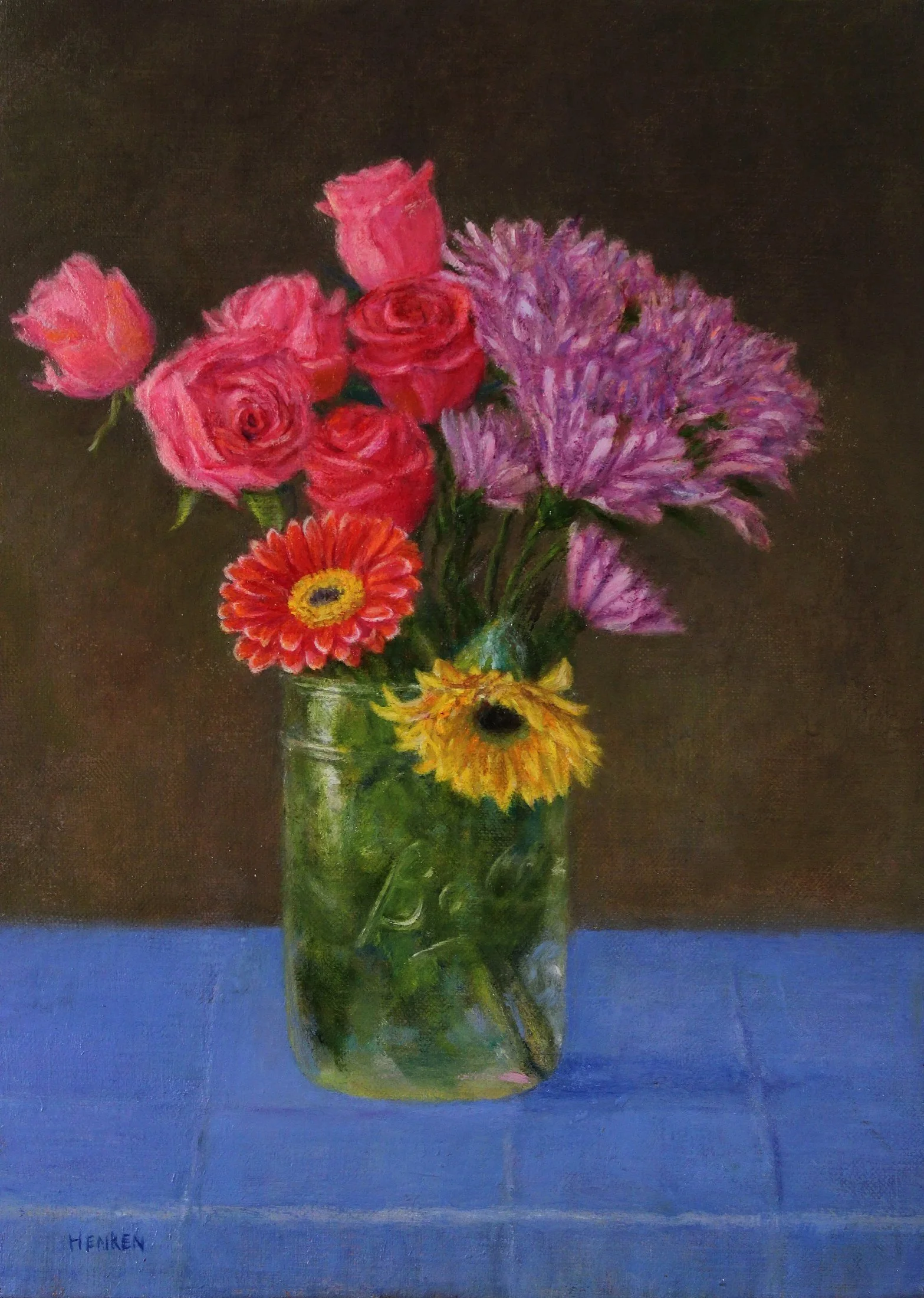 Mason Jar with Unarranged Flowers