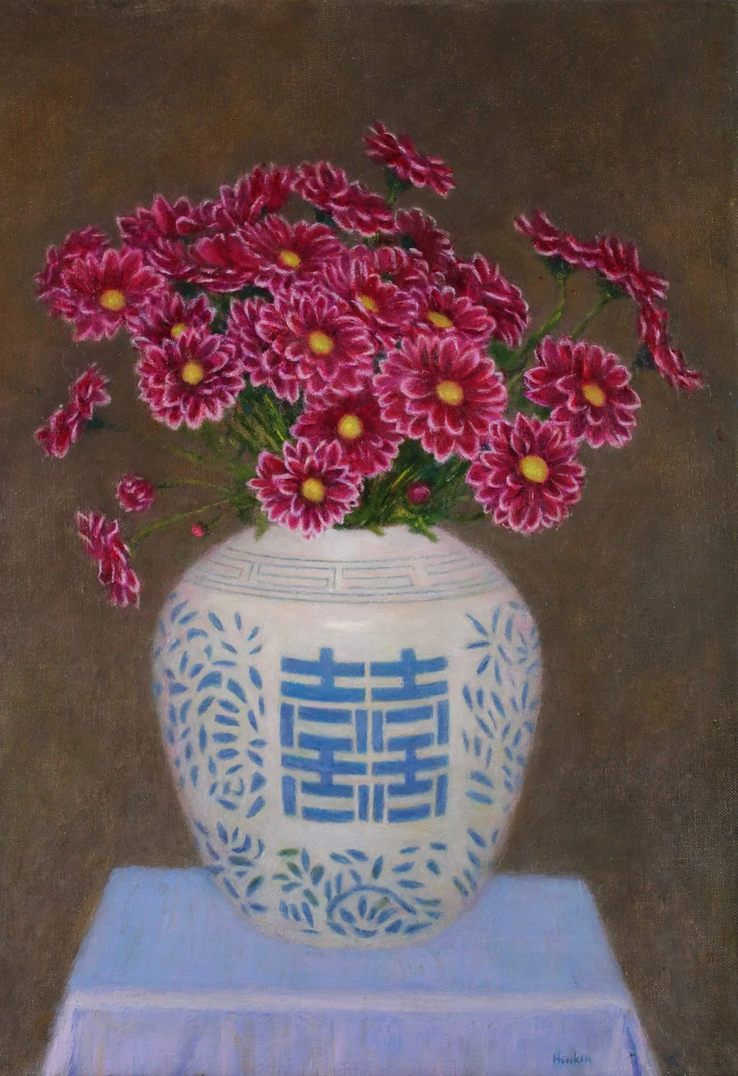 Asian Style Vase and Daisies