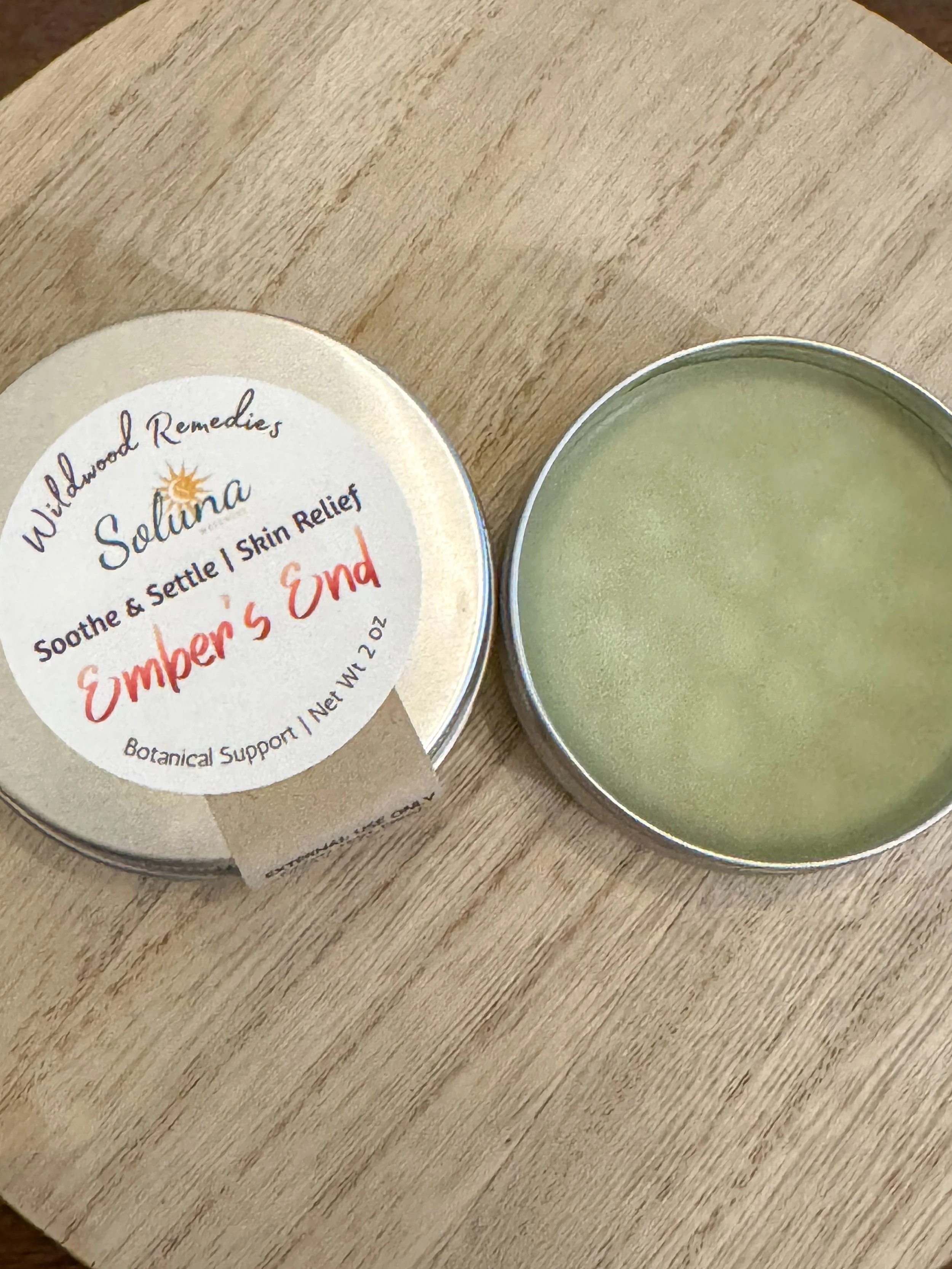 Embers End ingredients: American Burnweed and Plantain solar-infused in Argan oil.