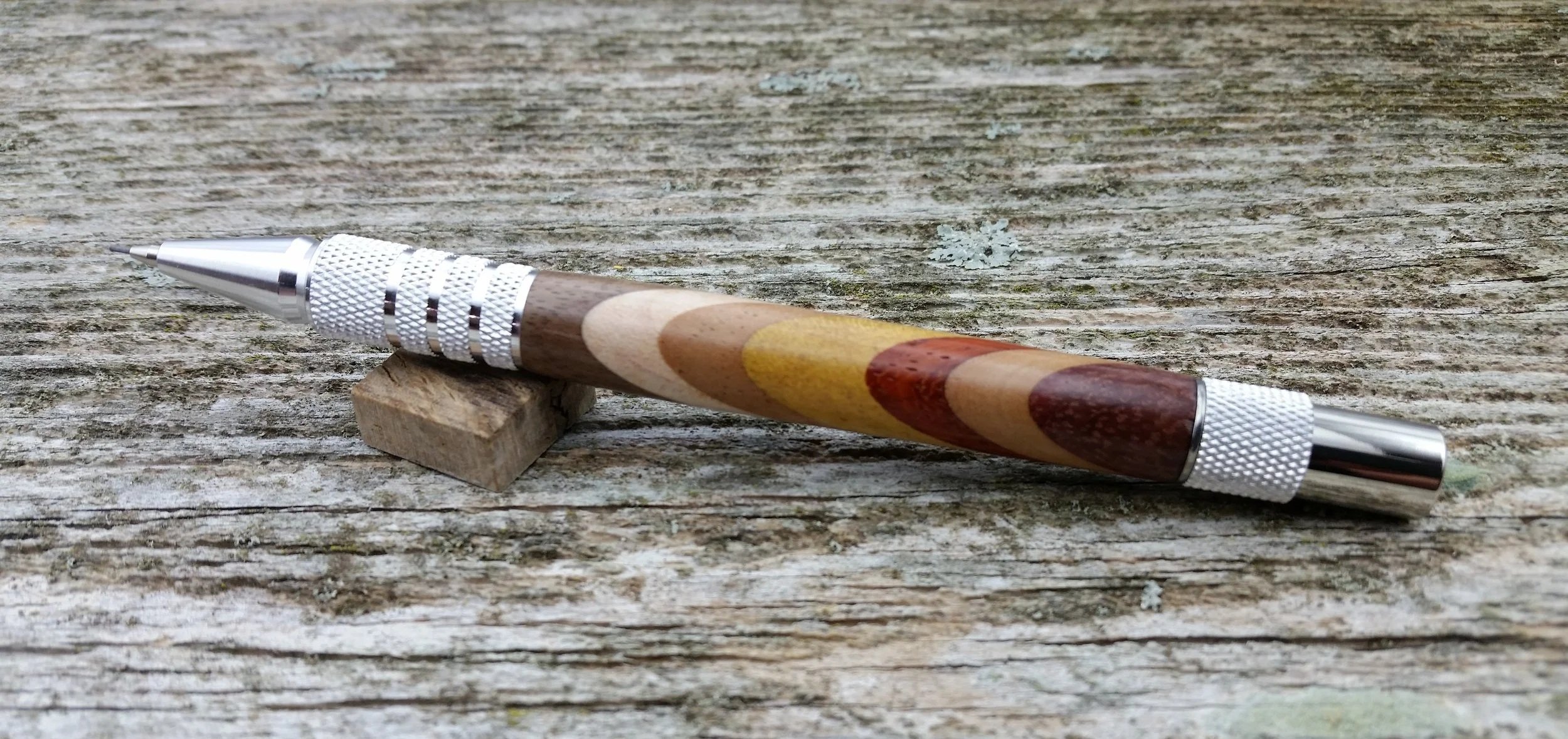 Parus Pen pencil with solid aluminum hardware and diagonal hardwood rear view