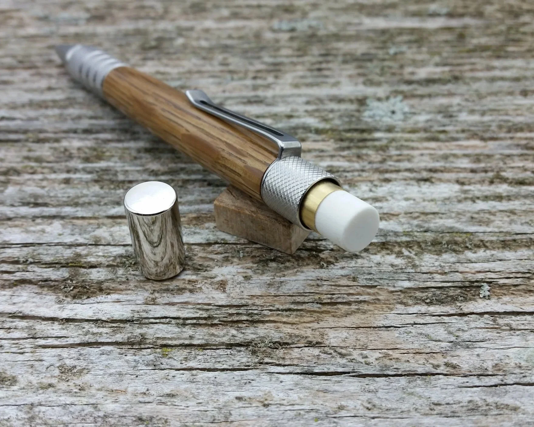 Parus Pen pencil with solid stainless steel and Jack Daniel's oak eraser view