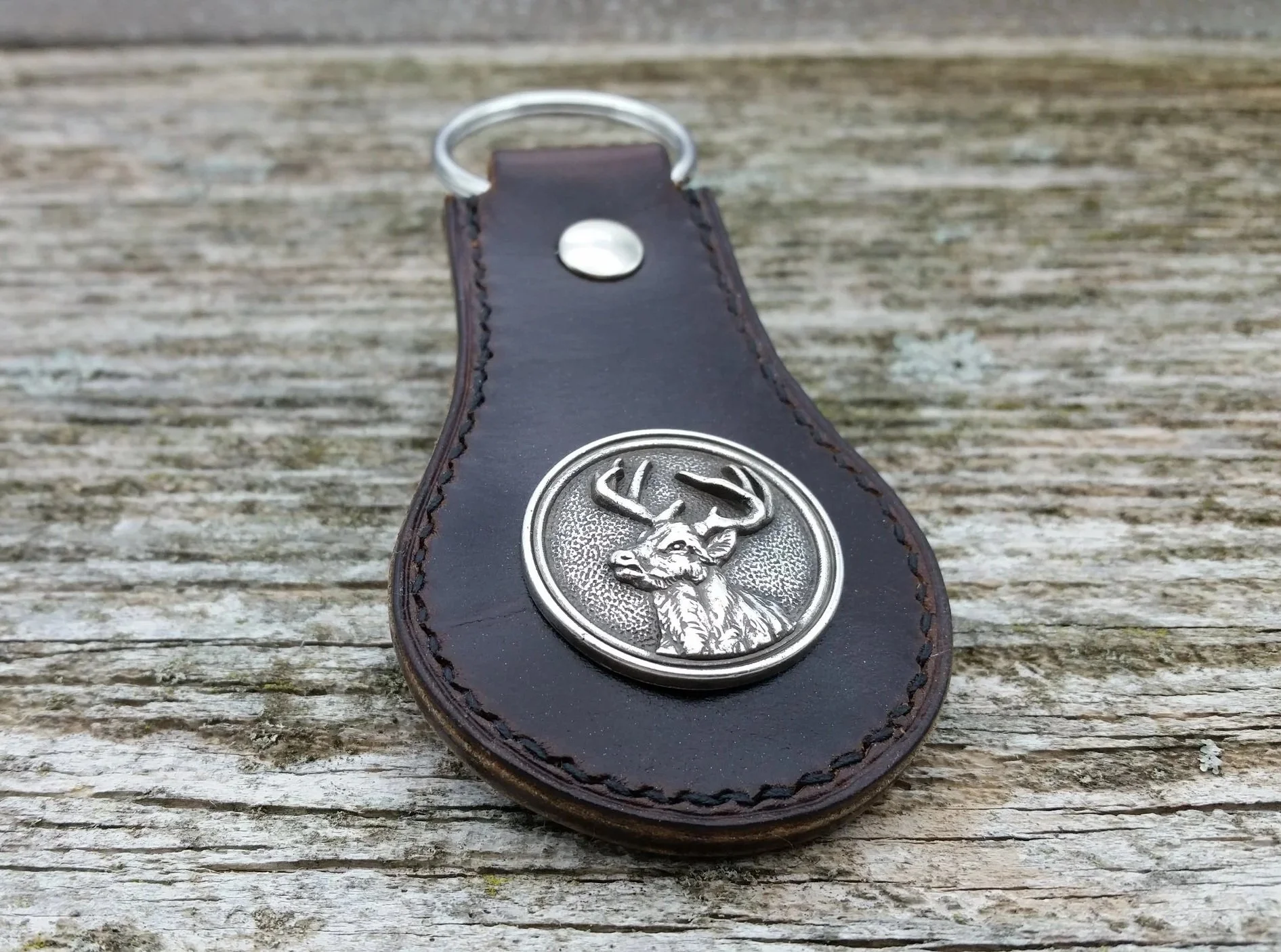 Full Grain Leather Keychain with Deer Concho