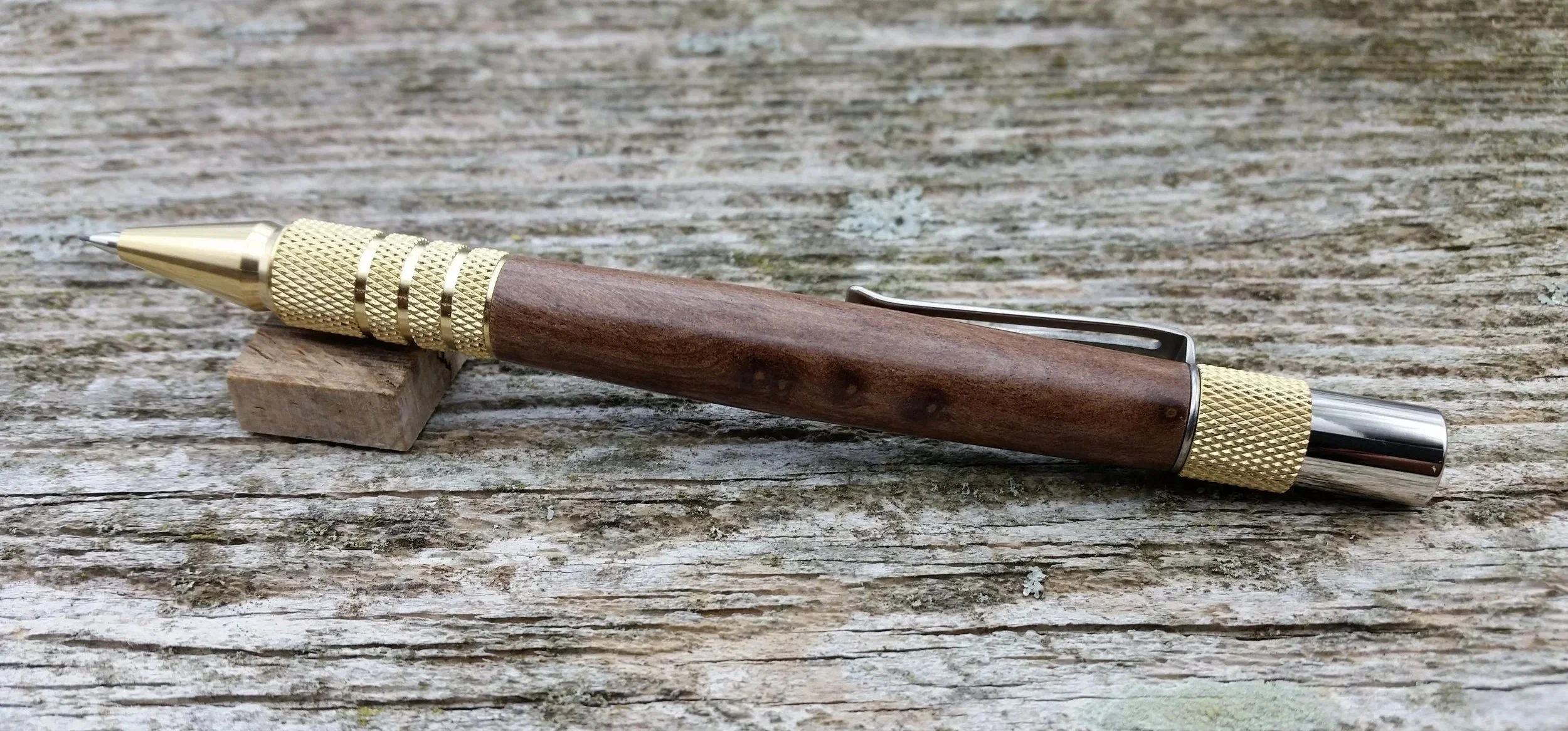 Parus Pen pencil with solid brass hardware and redwood rear view