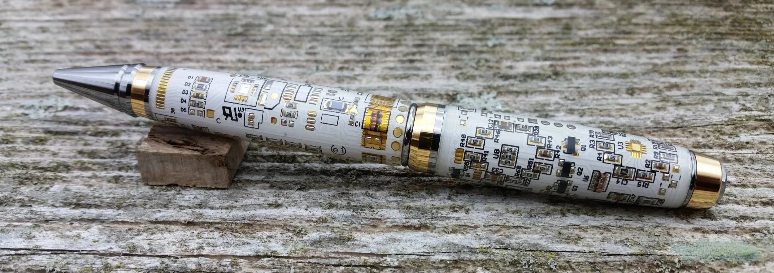 ballpoint twist pen with white circuit boards
