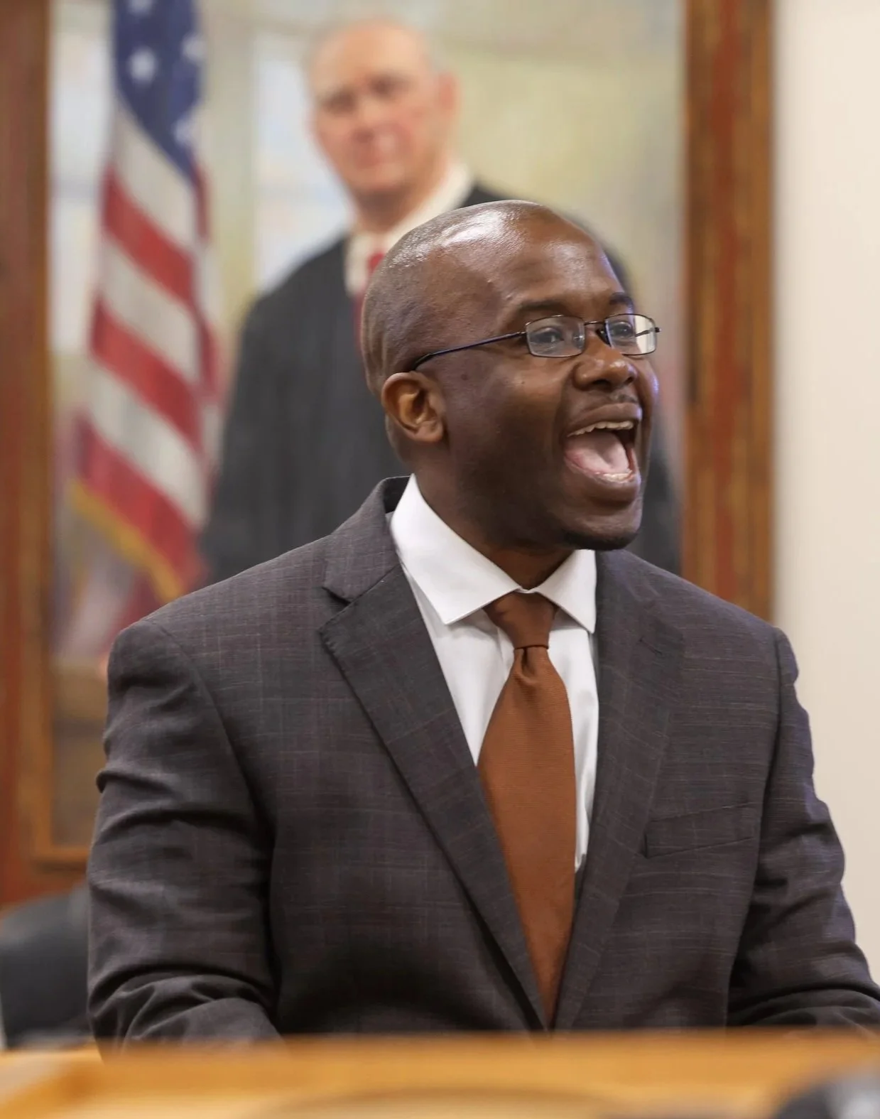Defense Attorney Ahmad Crews speaks to the jury during his opening statement during the Tara Baker murder trial at the Athens-Clarke County Courthouse in Athens, Georgia, on Monday, Feb. 2, 2026. (Photo/Kaleb Tatum)