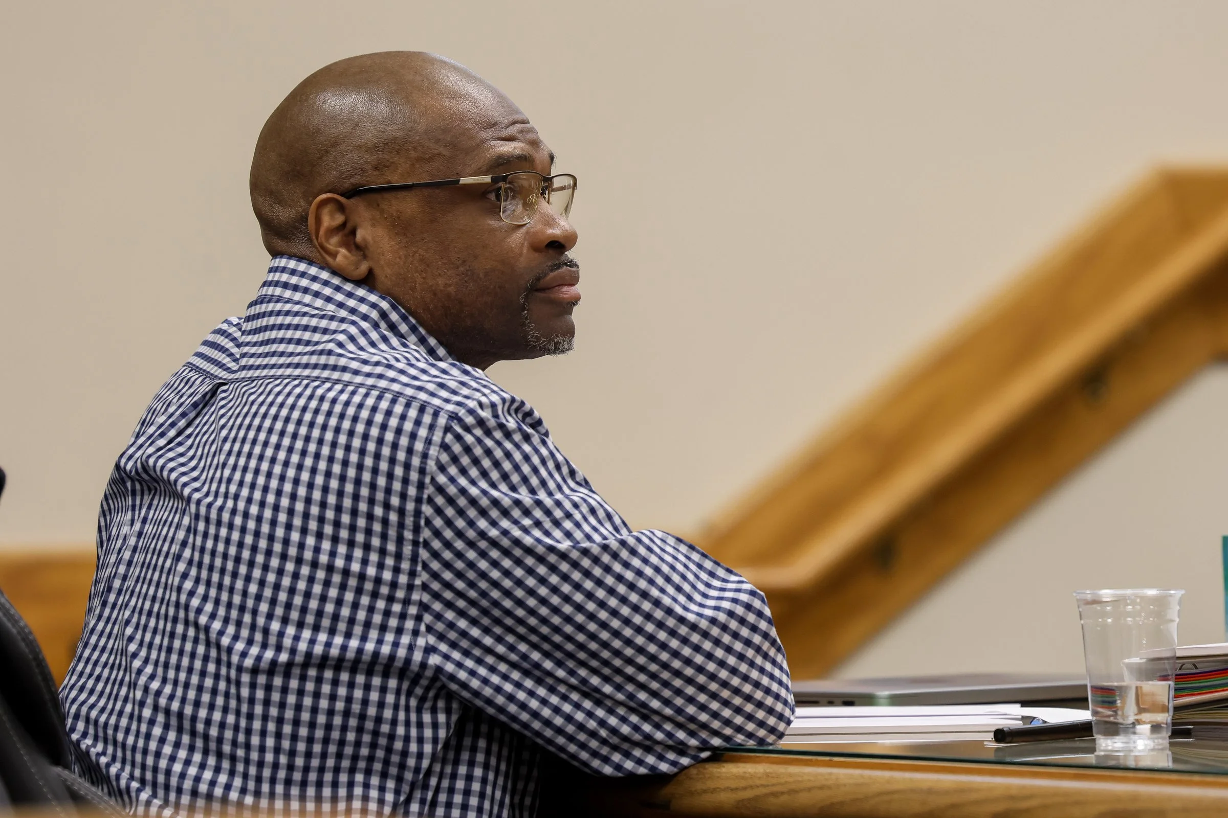 Defendant Edrick Faust sits in the courtroom during the Tara Baker murder trial at the Athens-Clarke County Courthouse in Athens, Georgia, on Monday, Feb. 2, 2026. In January 2001, Tara Baker, a 23-year-old UGA law student, was killed in her apartmen