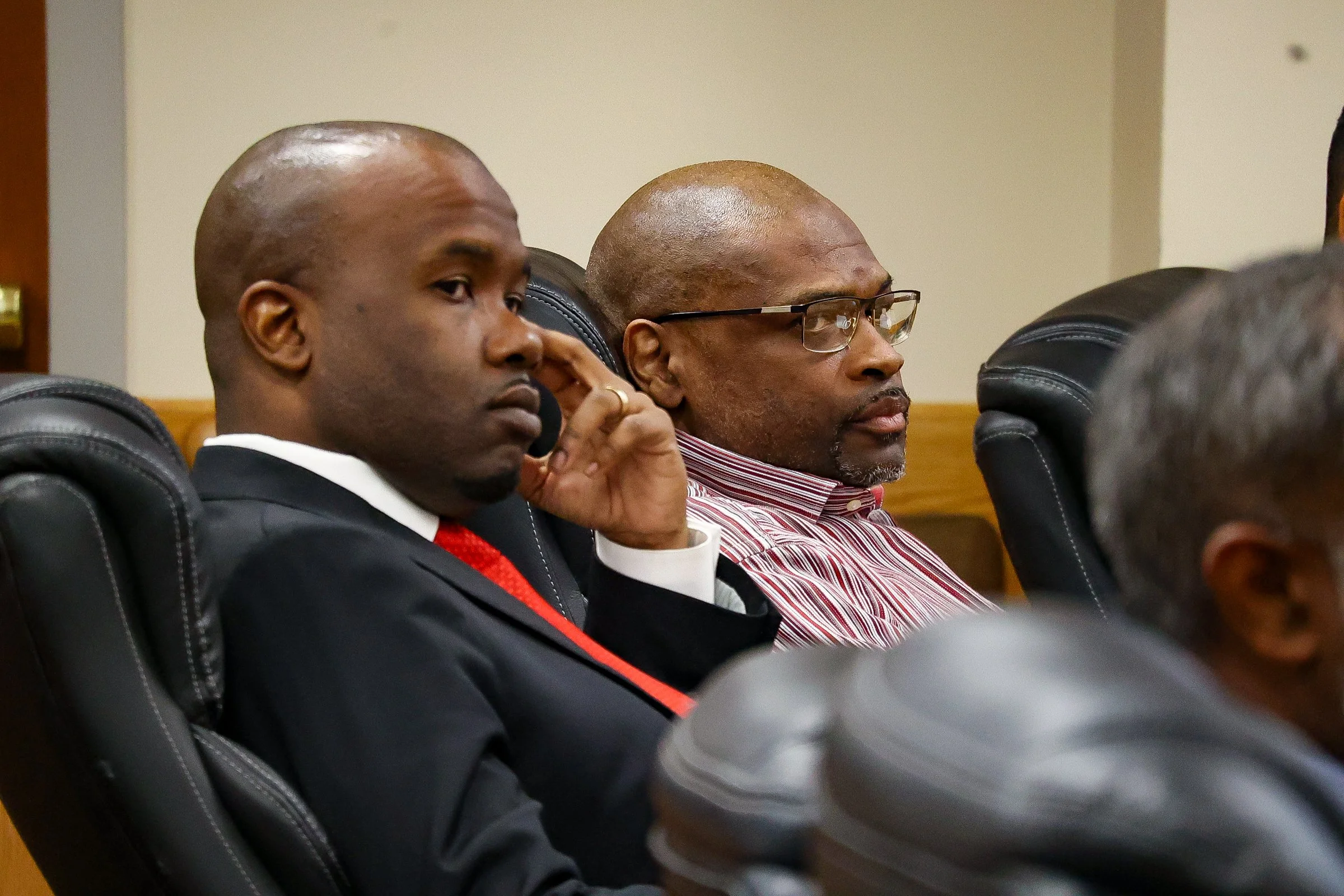 Defendant Edrick Faust reacts to a guilty verdict during the Tara Baker murder trial at the Athens-Clarke County Courthouse in Athens, Georgia, on Tuesday, Feb. 17, 2026. In January 2001, Tara Baker, a 23-year-old UGA law student, was killed in her a
