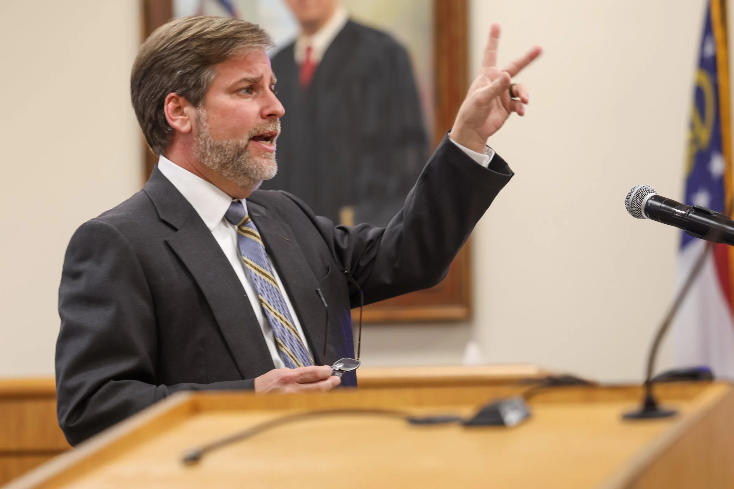 State Attorney Kristopher Bolden speaks to the jury during his opening statement during the Tara Baker murder trial at the Athens-Clarke County Courthouse in Athens, Georgia, on Monday, Feb. 2, 2026. (Photo/Kaleb Tatum)