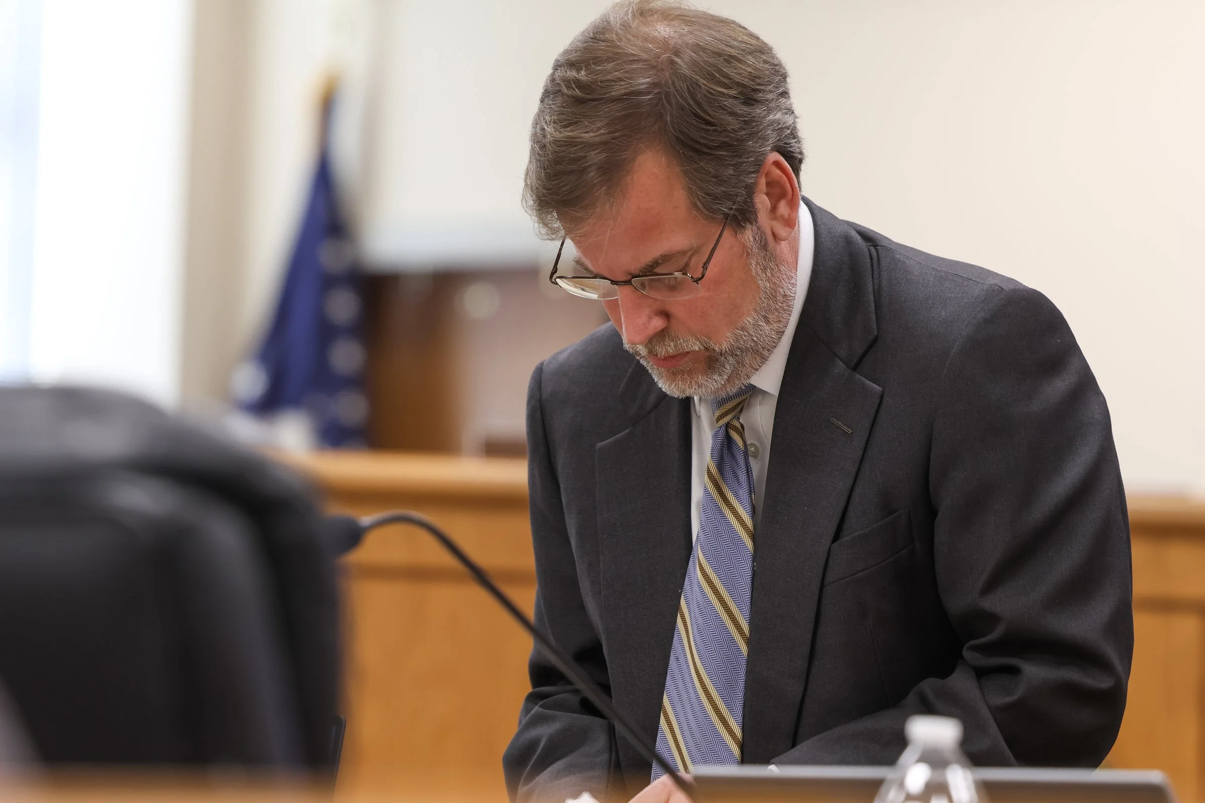 State Attorney Kristopher Bolden looks at his notes during the Tara Baker murder trial at the Athens-Clarke County Courthouse in Athens, Georgia, on Monday, Feb. 2, 2026.  (Photo/Kaleb Tatum)