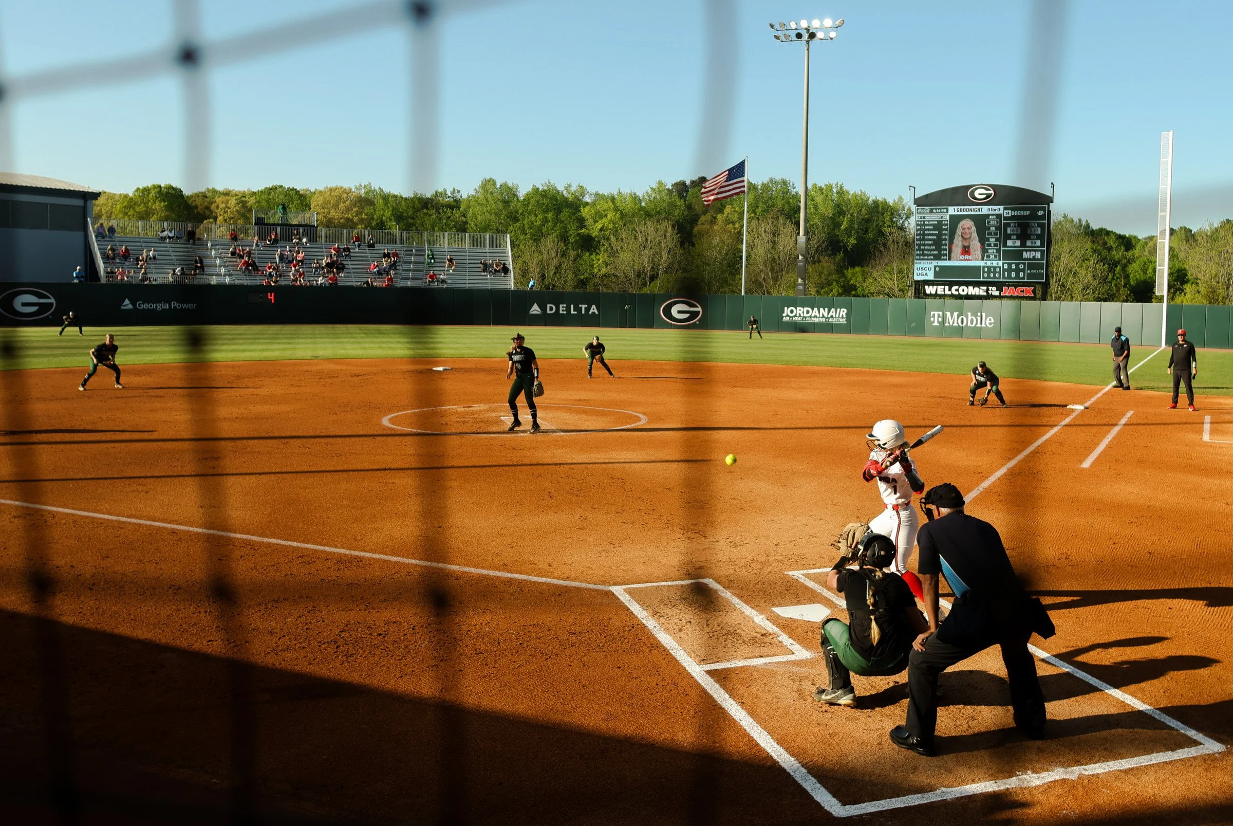 Georgia Outfielder Dallis Goodnight prepares for a swing during the Georgia vs. USC-Upstate softball game at the Jack Turner Stadium in Athens, Georgia, on Wednesday, April 9, 2025. The 16th-ranked Georgia Bulldogs defeated the USC-Upstate Spartans 3