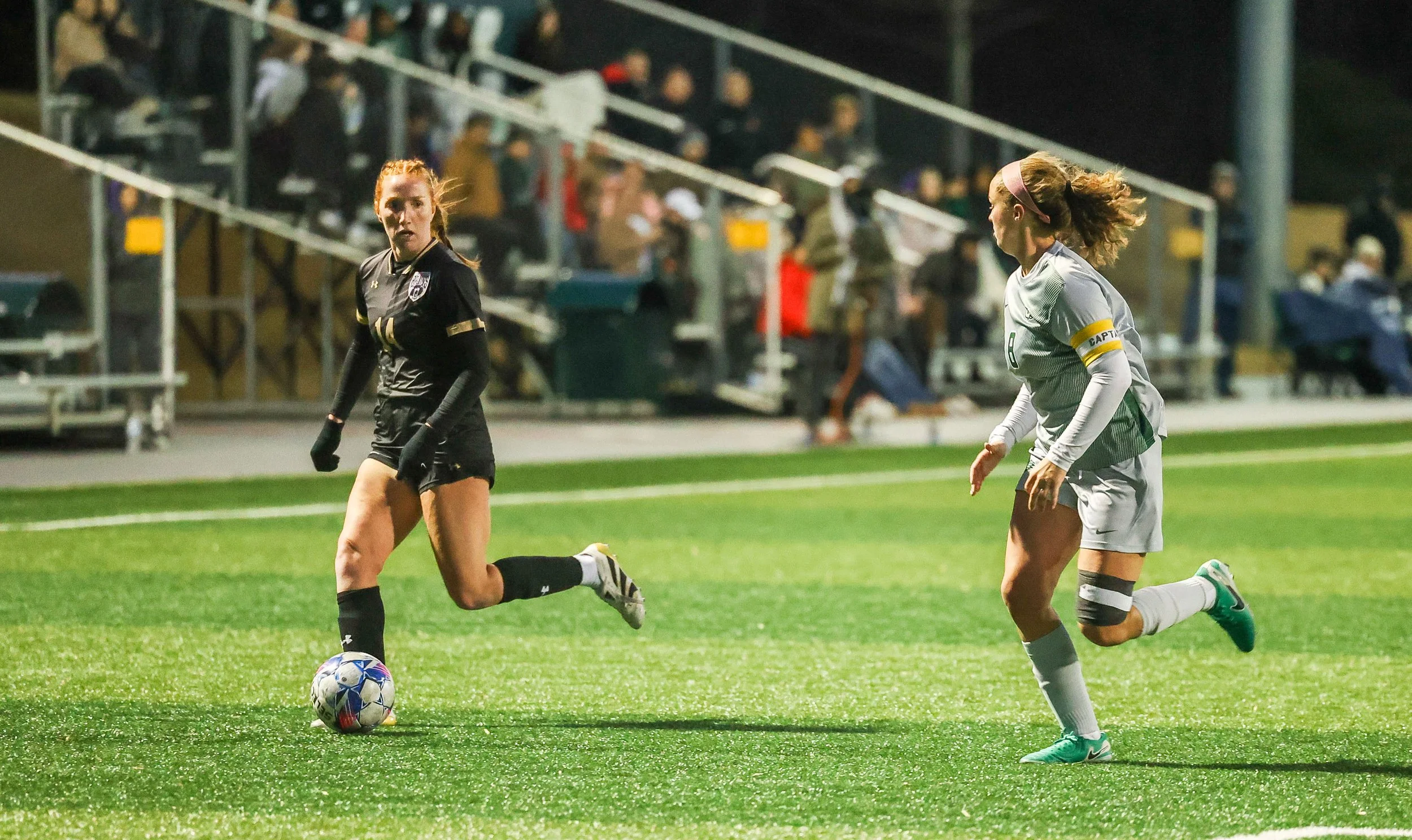 Bellevue College forward Katrina Avila (7), a sophomore, attempts to touch the ball during the Continental Athletic Conference women’s soccer championship between Georgia Gwinnett College and Bellevue University at the Gwinnett College soccer complex