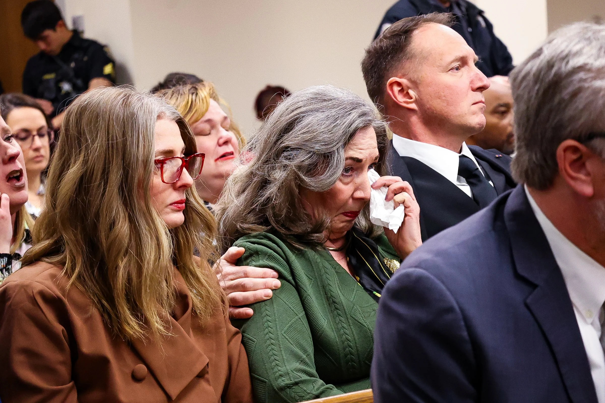 Virginia Baker, mother of Tara Baker, reacts to a guilty verdict after the Tara Baker murder trial at the Athens-Clarke County Courthouse in Athens, Georgia, on Tuesday, Feb. 17, 2026. In January 2001, Tara Baker, a 23-year-old UGA law student, was k