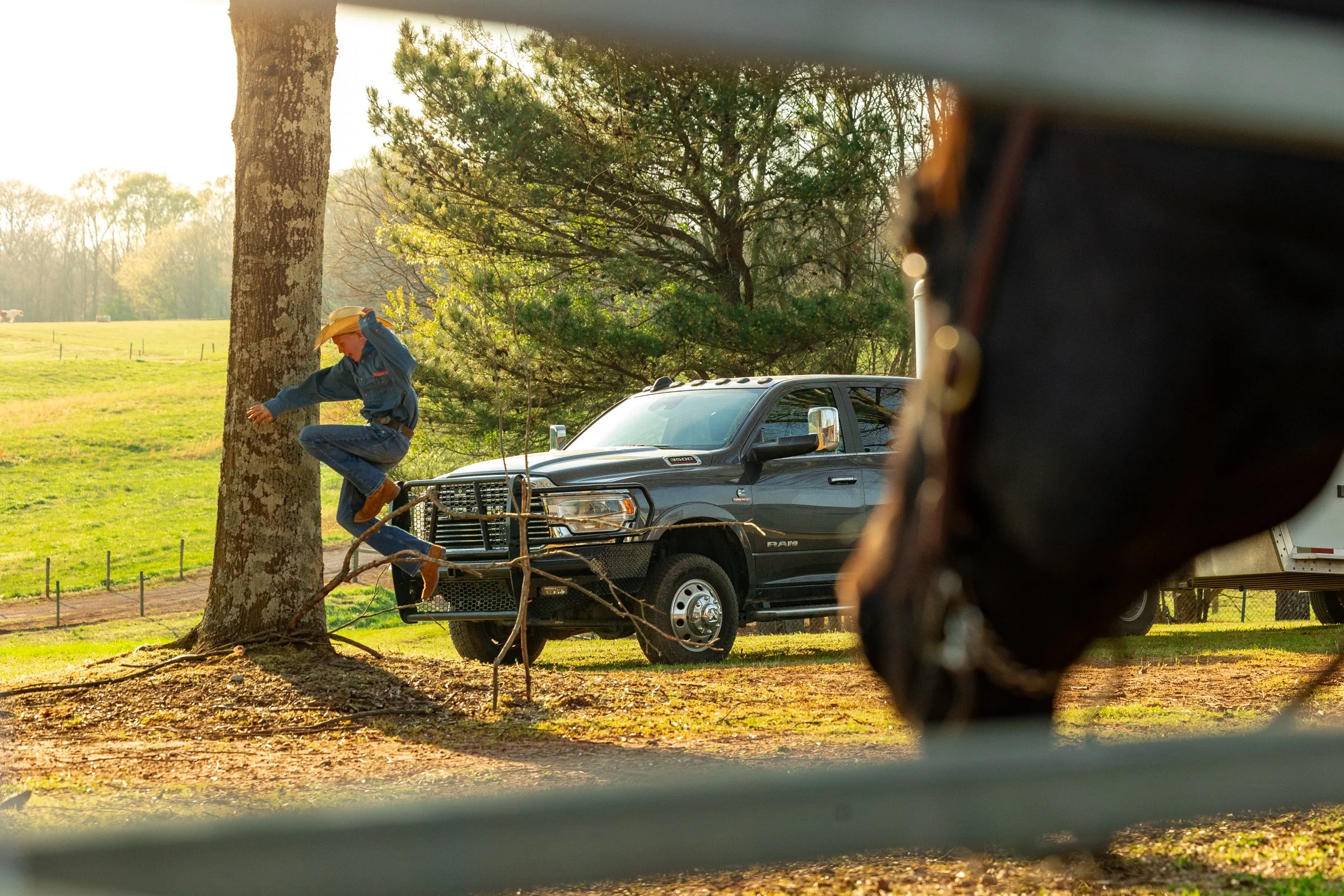 Buck Whitehead jumps over a branch before the Great Southland Stampede Rodeo outside of the University of Georgia Livestock Instructional Arena in Athens, Georgia, on Saturday, March 21, 2026. This year marks the 51st anniversary of the rodeo. (Photo