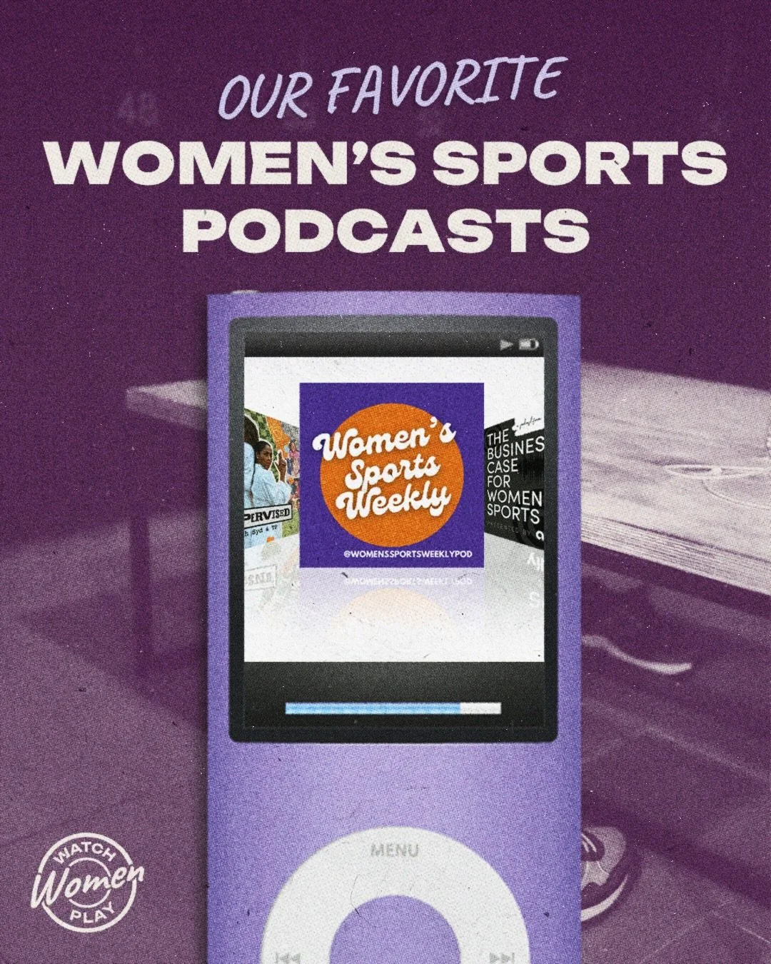 You already know we love watching women&rsquo;s sports, but we also love listening about women&rsquo;s sports! Here&rsquo;s a handful of our favorite women&rsquo;s sports podcasts!

Slide 2: @womenssportsweeklypod 
Every week, married couple Carolyn 