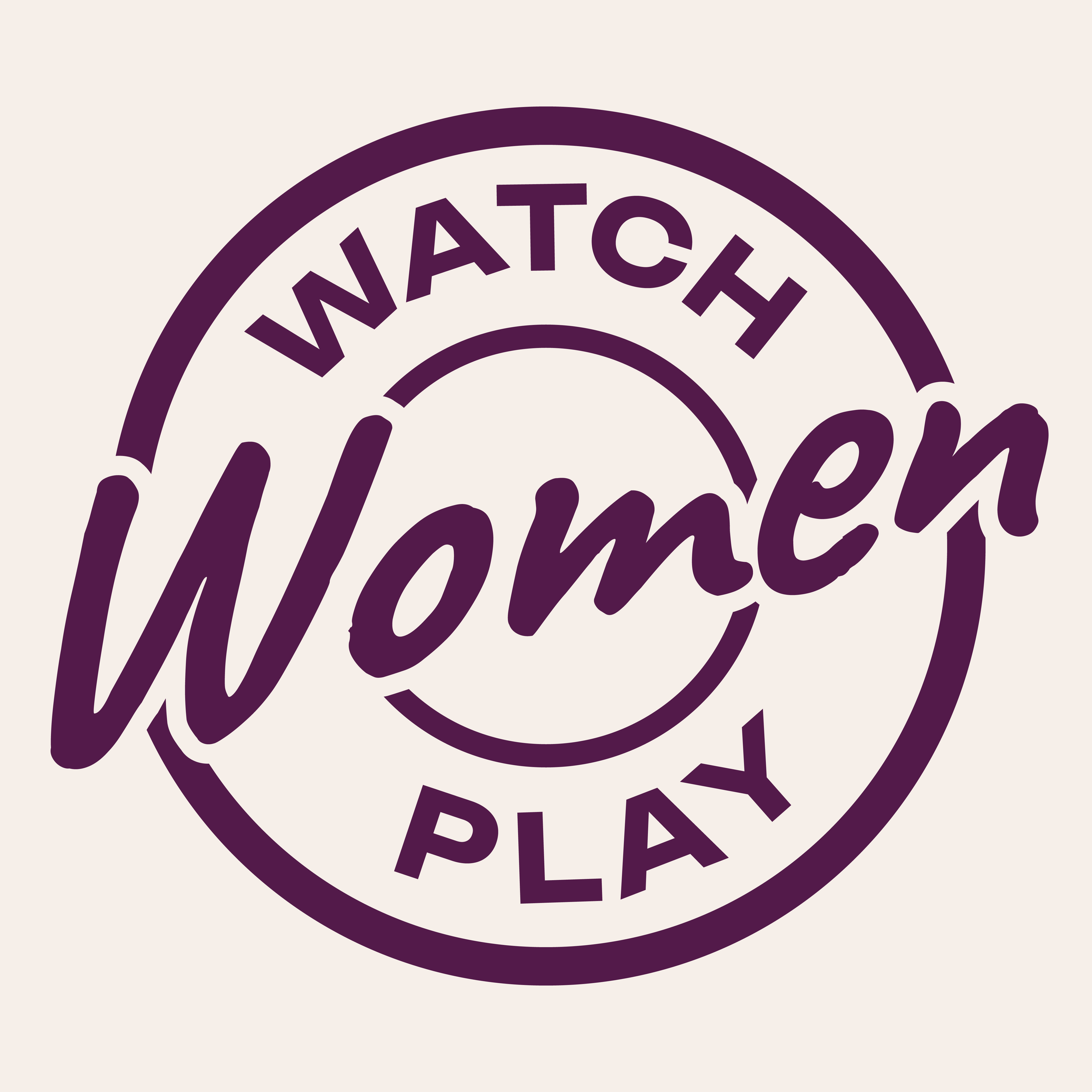 Close-up of a circular sign with purple text that reads 'WATCH A' above a partially visible word.