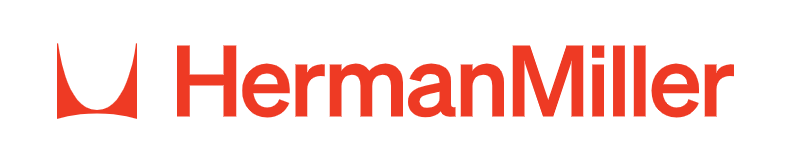 Herman Miller logo in red text with a stylized emblem to the left.