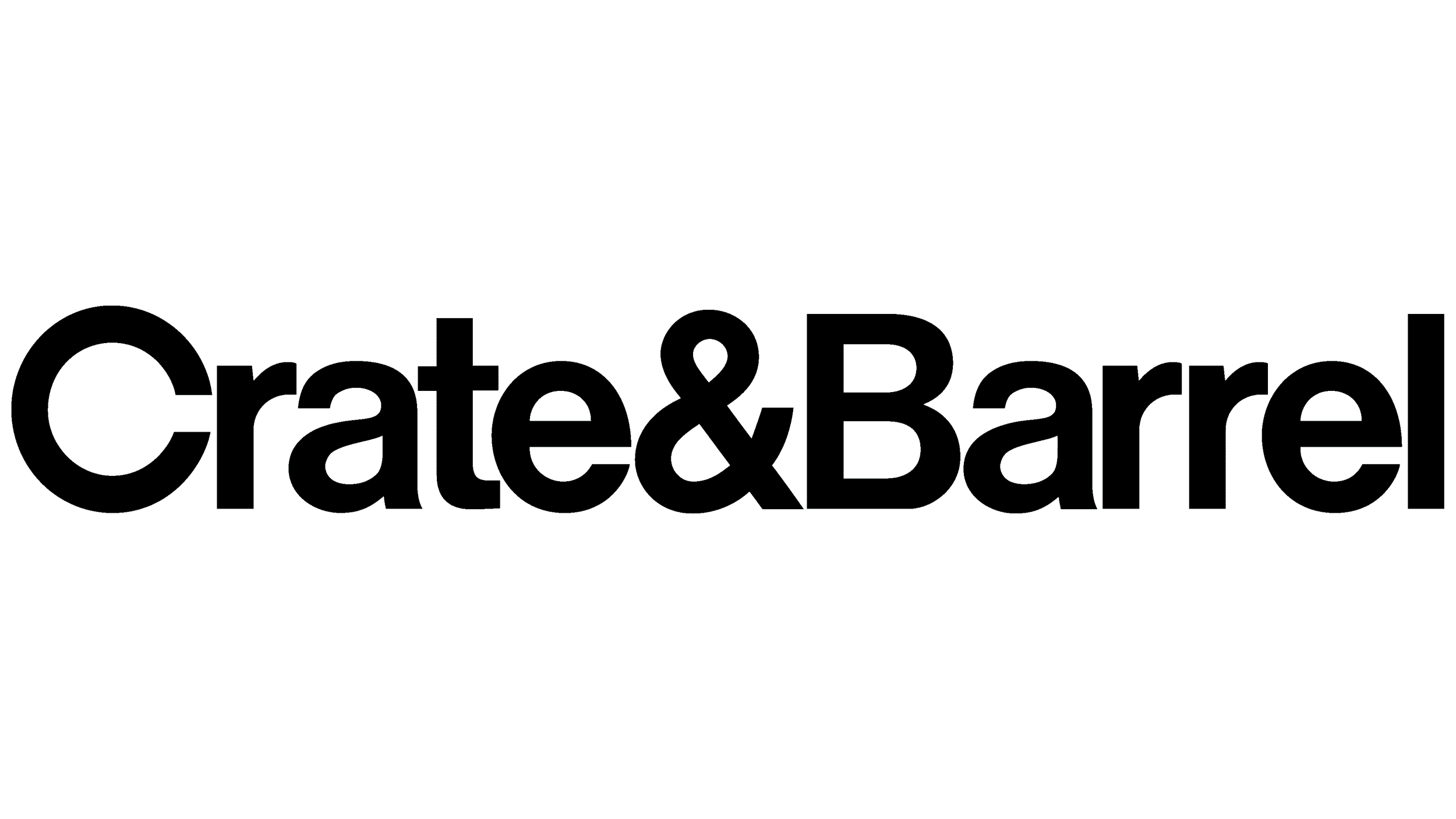 Logo of Crate & Barrel with black text on a transparent background.