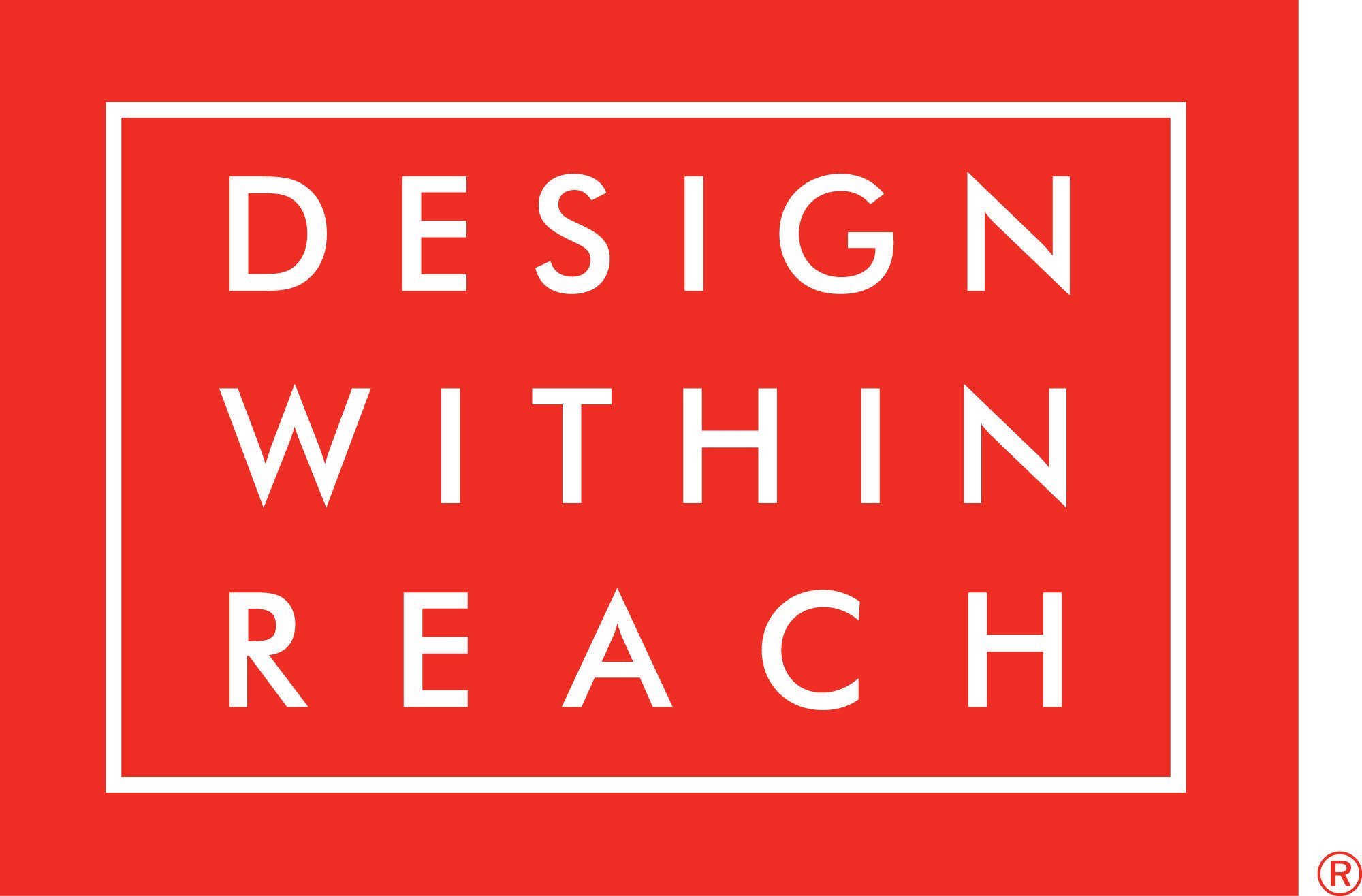 Red background with white text that reads 'Design Within Reach' inside a white border.