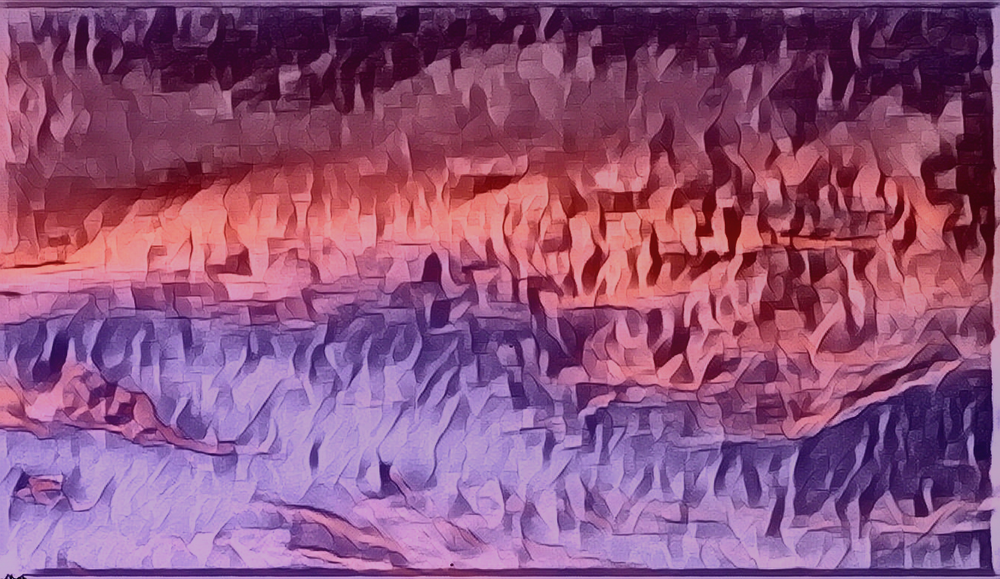 Painterly abstract landscape in purple, pink and orange.