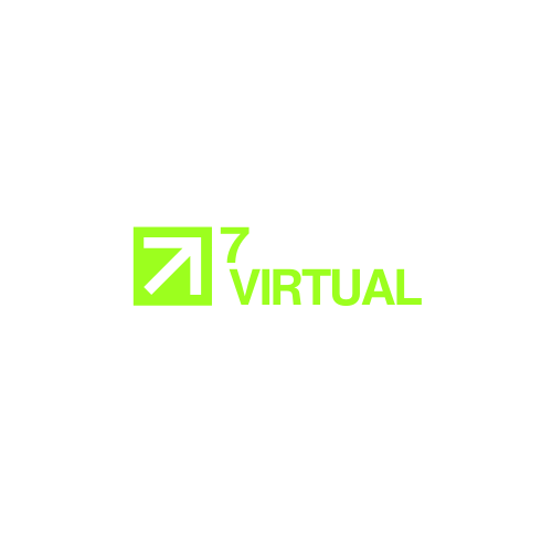 Logo for 7-figure Virtual with a green upward arrow and black background.