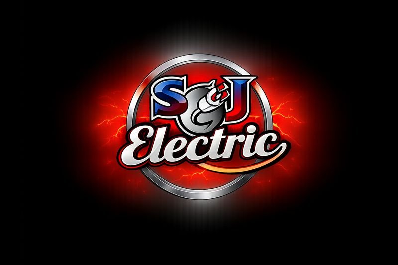 SJU Electric logo with a lightning bolt and a red background.