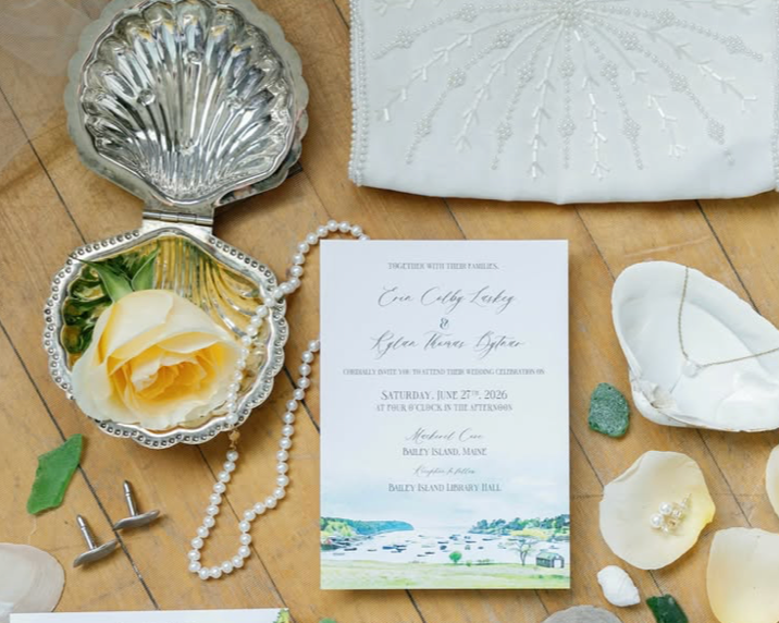 Wedding Details from Vintage Maine Wedding at Bailey Island Library Hall