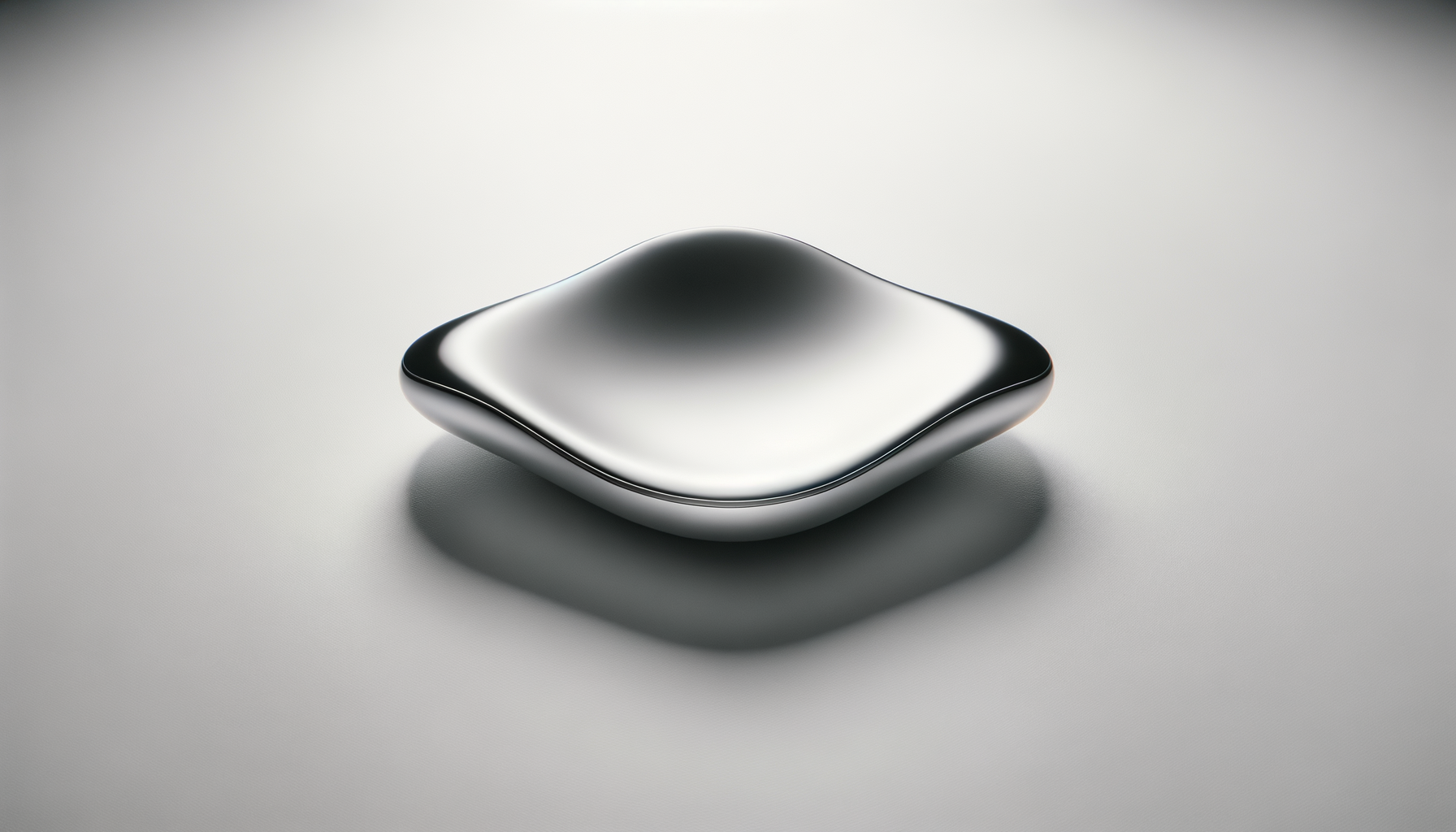Un objet métallique noir et argenté en forme de soucoupe posé sur une surface claire, avec une ombre portée visible.