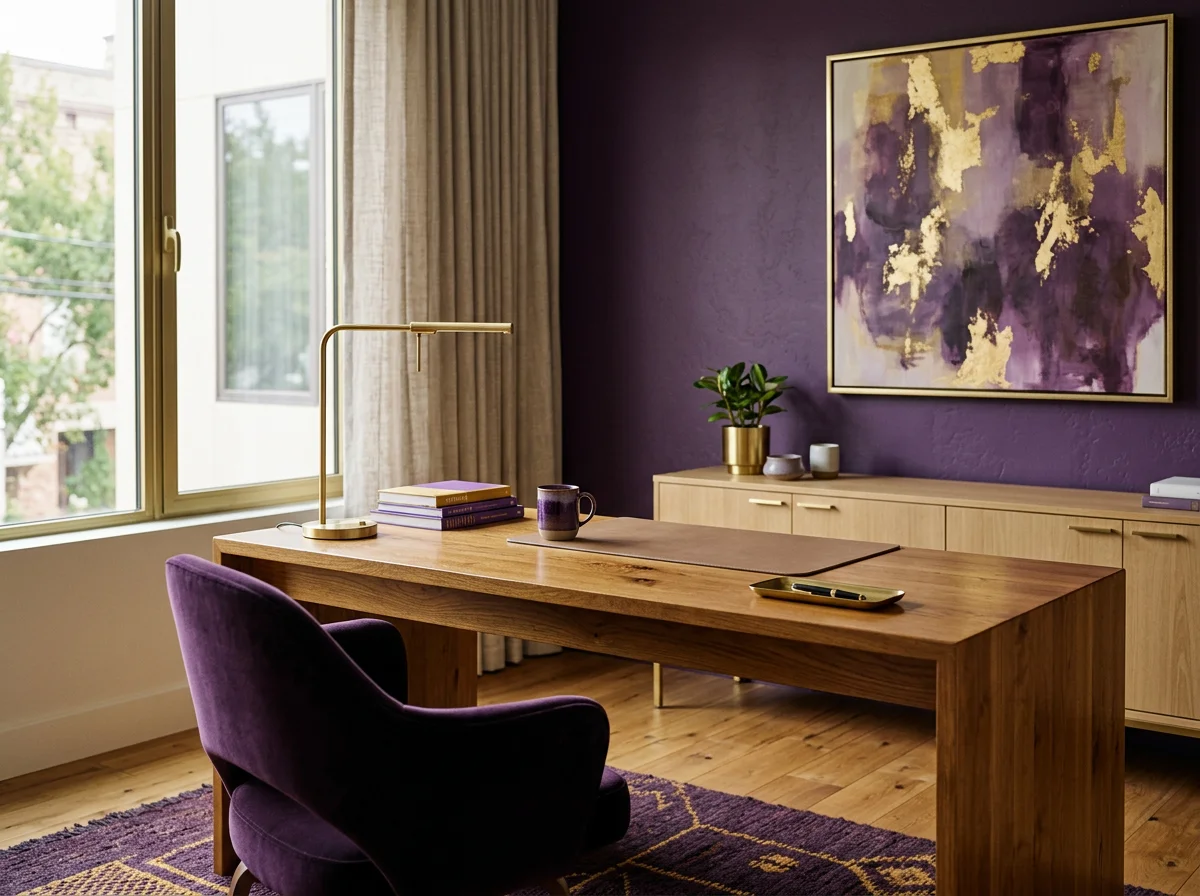 Modern real estate office with purple and gold decor representing Branche & Associates in Henderson, NC.