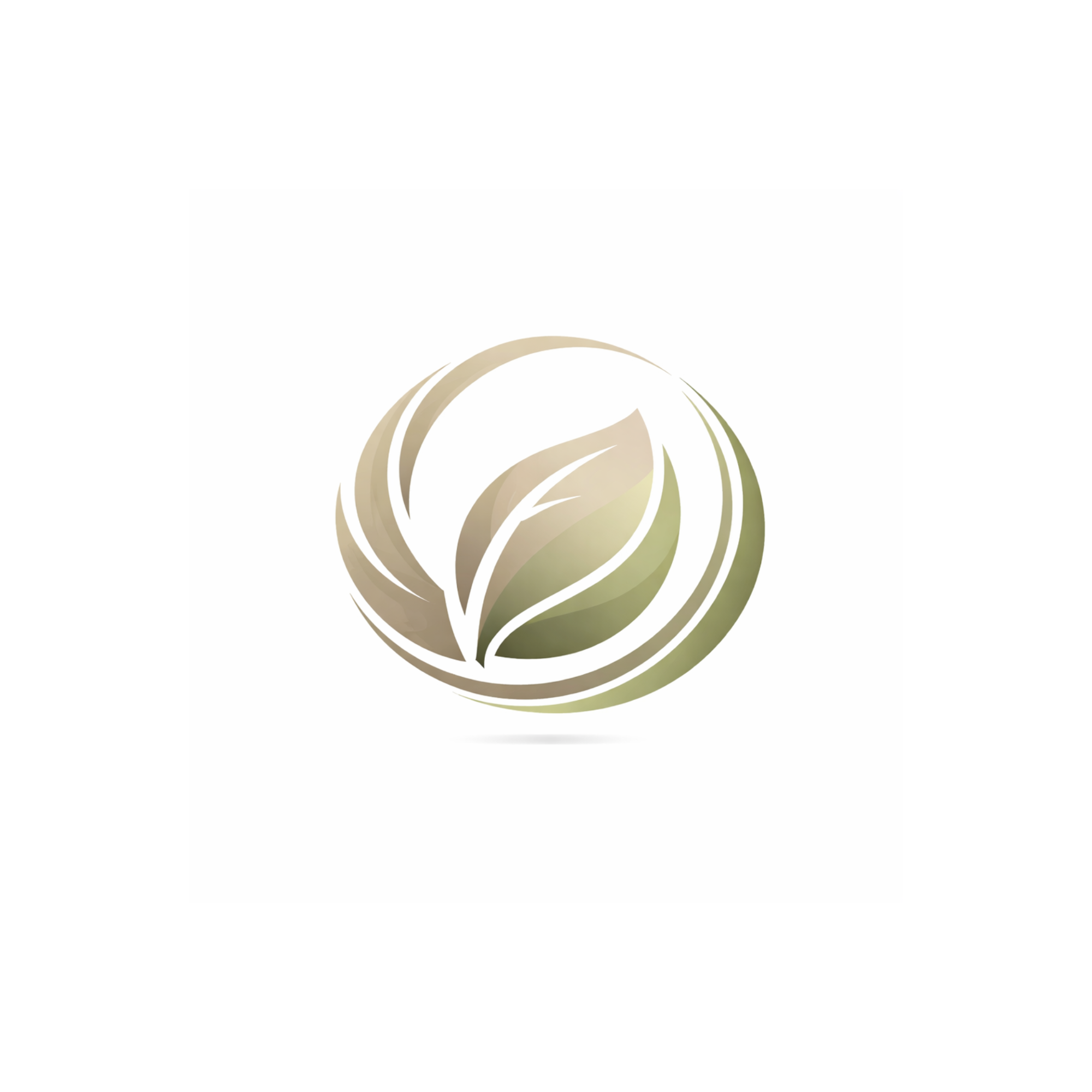Stylized logo of a leaf with curved lines in shades of green and beige, enclosed in a circular shape.