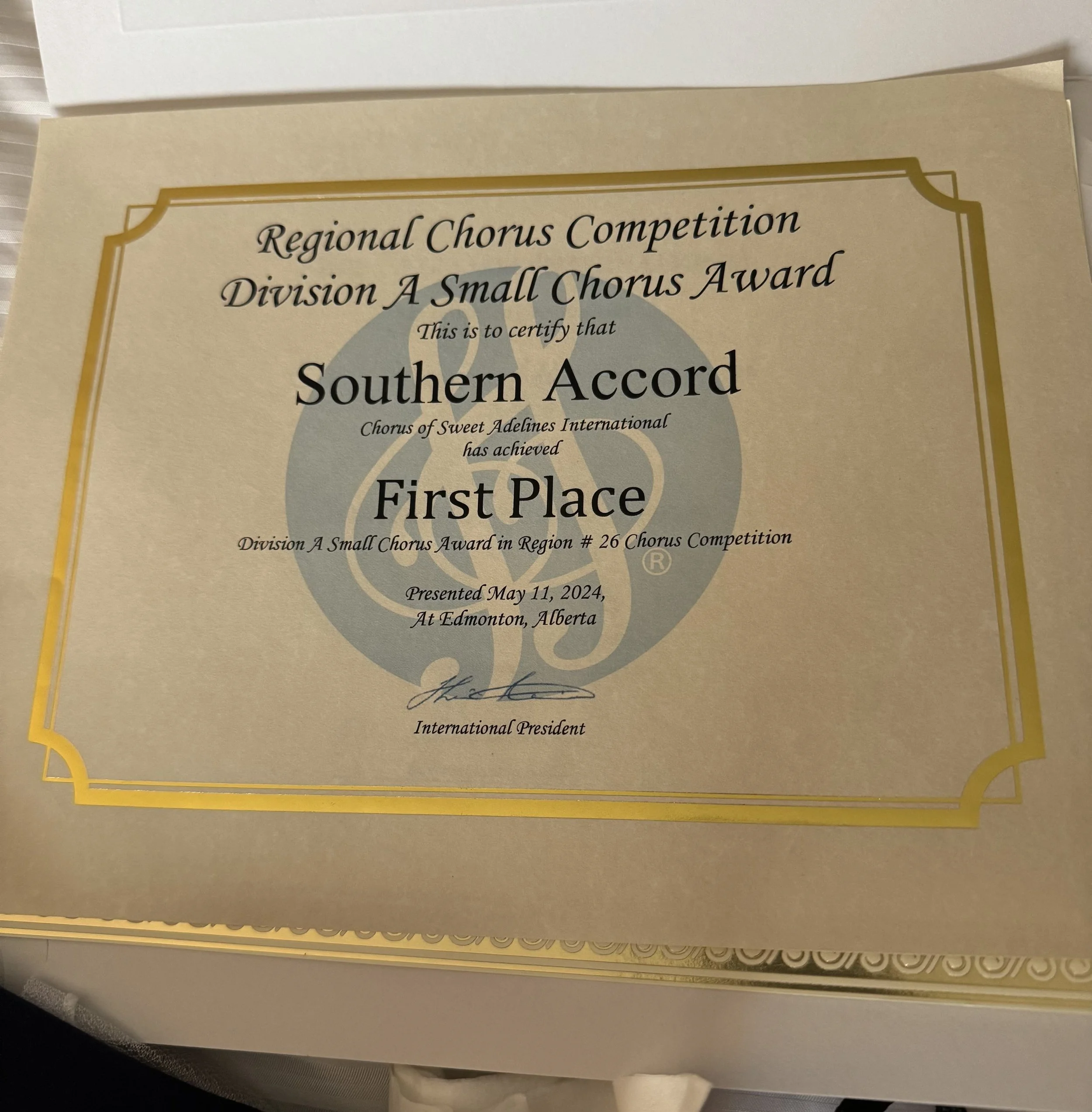 Regional Chorus Competition First Place Award