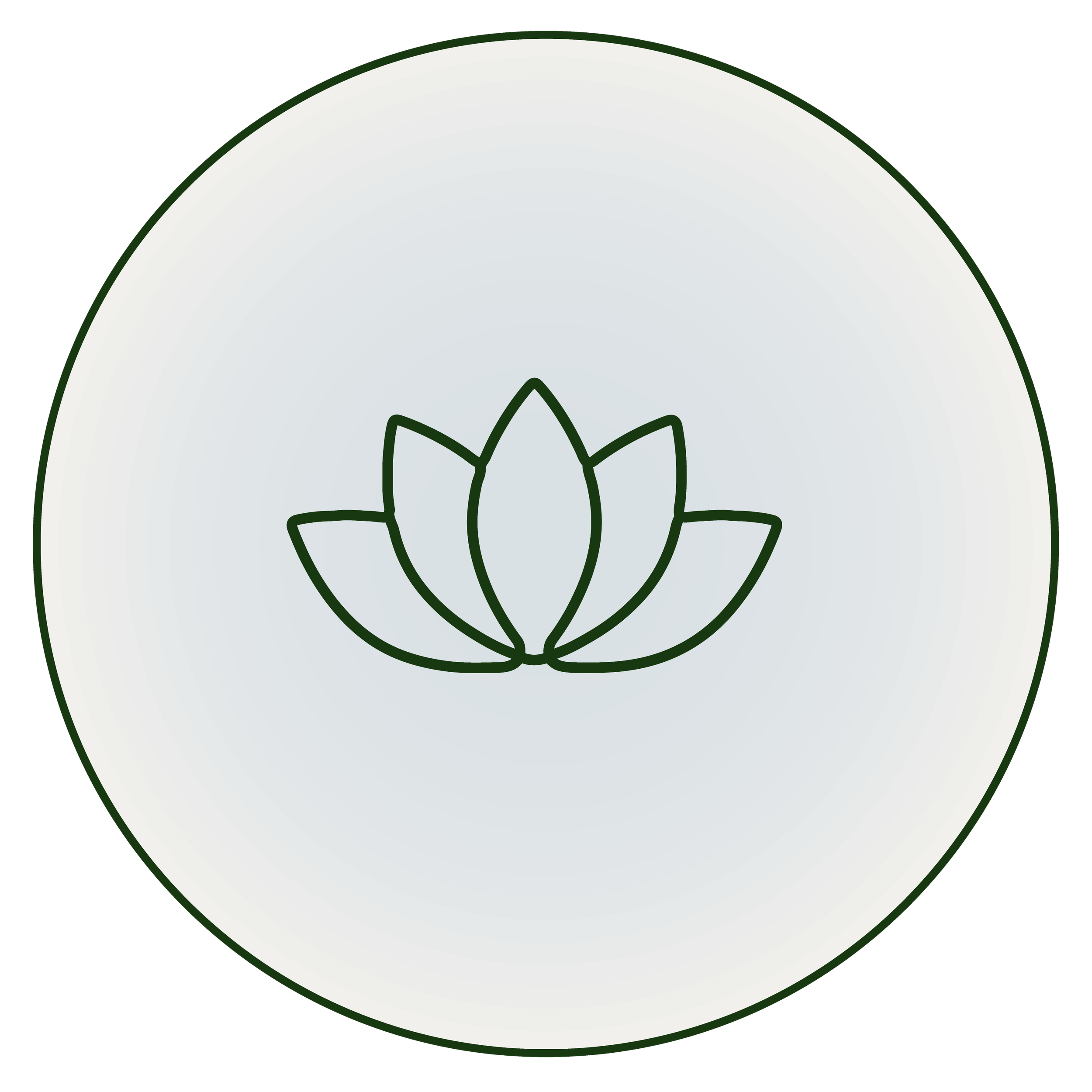 Line art of a lotus flower inside a circular gradient background.
