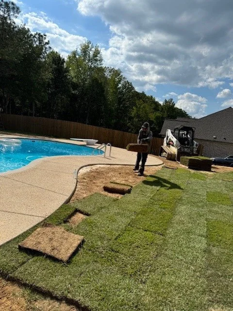 Sod installation in a residential backyard in Bartlett TN.