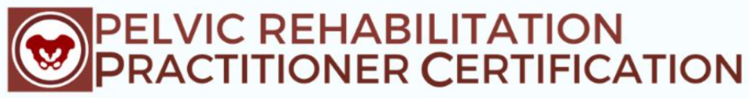 Pelvic rehabilitation practitioner certification logo with a maroon lion icon.