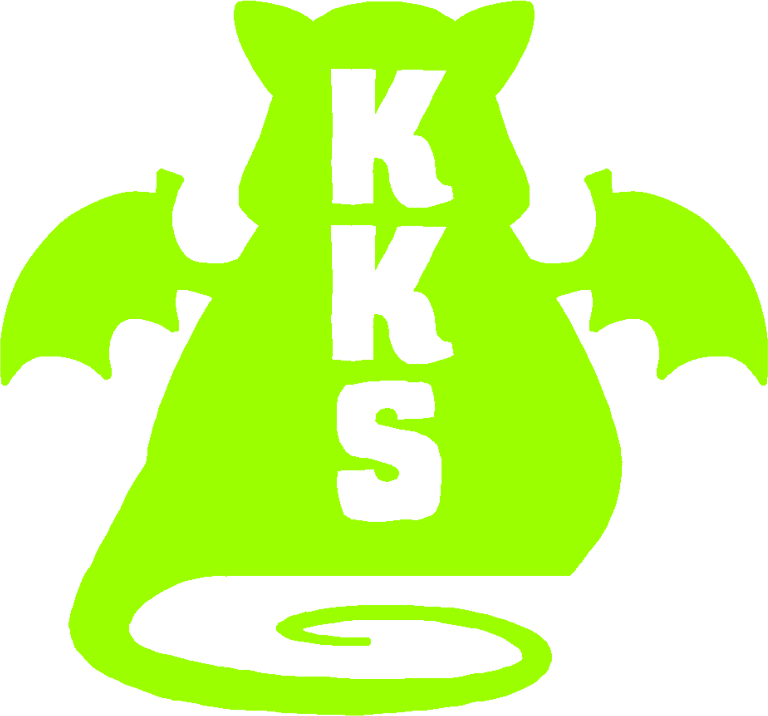 A green cartoon image of a witch's hat with the words 'Kiss' written vertically down the front.