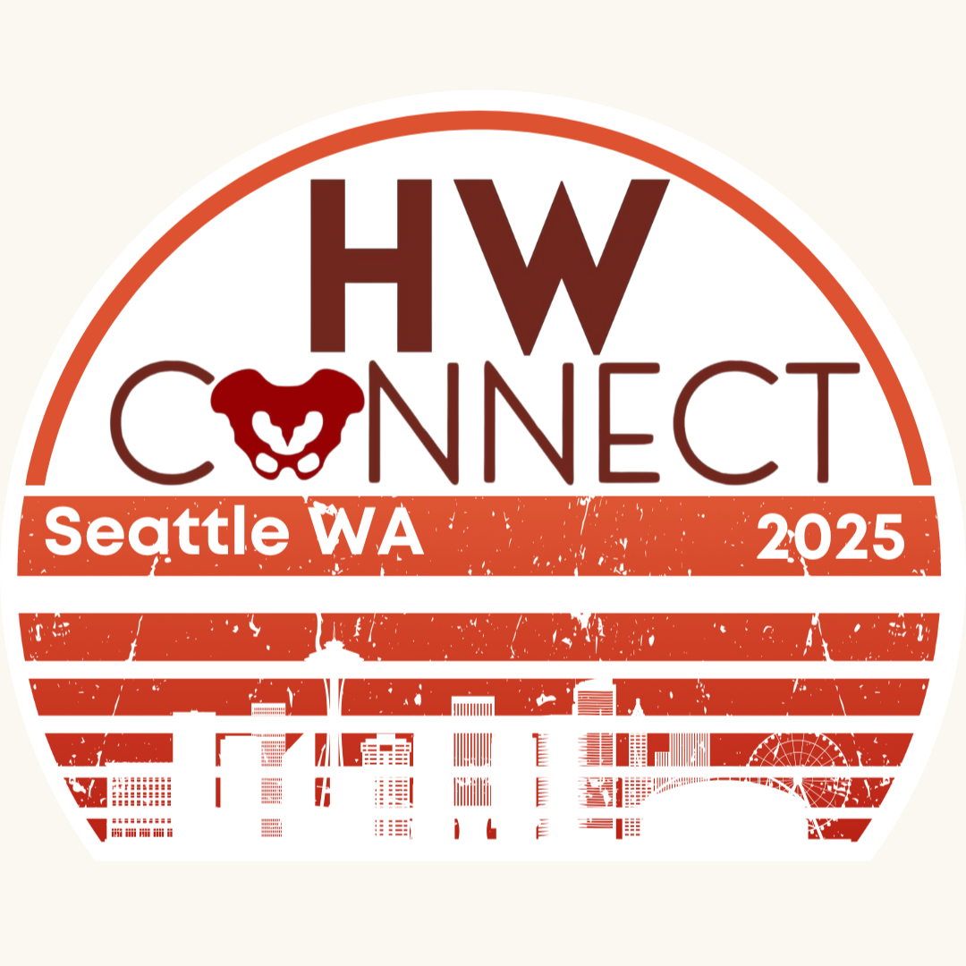 A circular badge with the text "HW CONNECT" and a lion's face logo, with "Seattle WA 2025" and a stylized skyline of Seattle, including the Space Needle and Great Wheel.