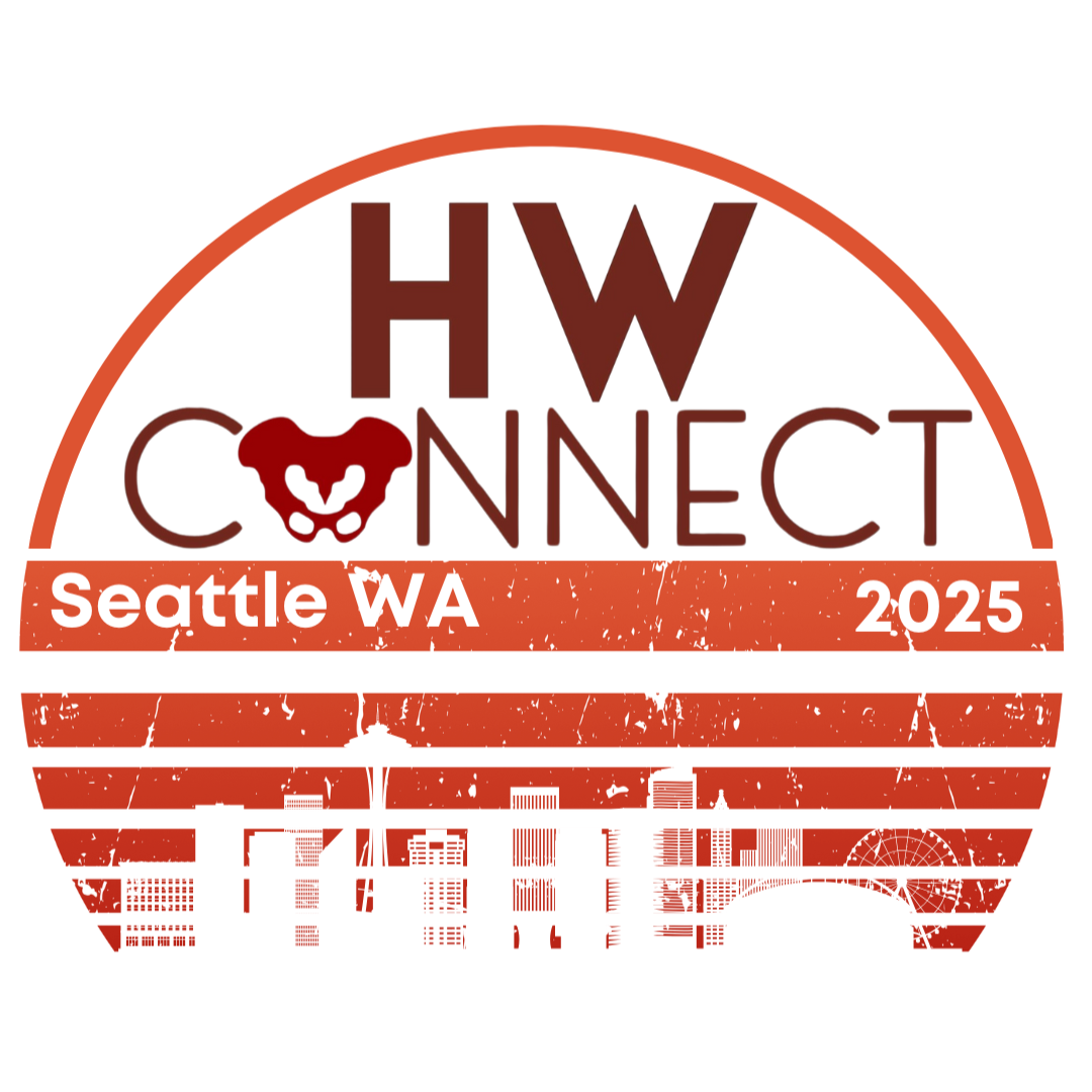 Logo for HW Connect event in Seattle, WA 2025, featuring a stylized cityscape of Seattle with a Ferris wheel, half-circle design, and a lion's face in the center with the text 'HW Connect' above.