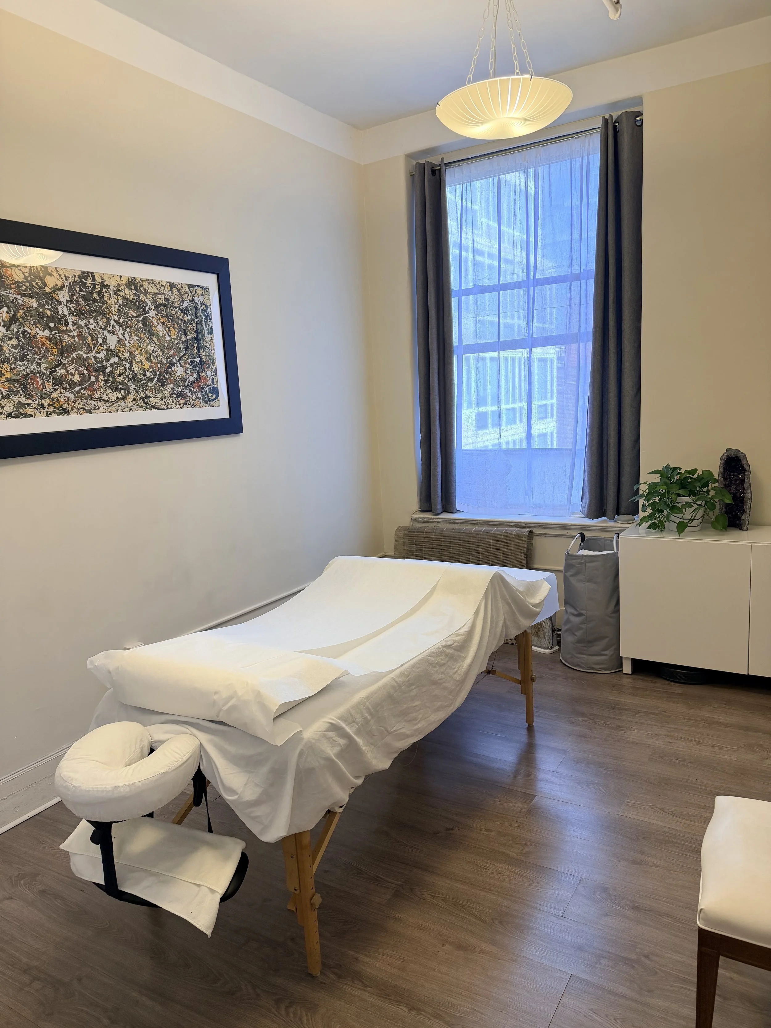 Acupuncture treatment room setup in NYC clinic