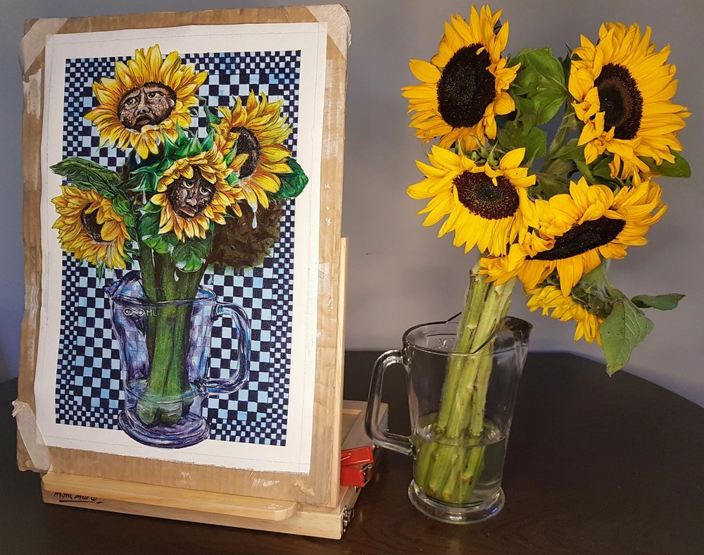 A study of "Sunflowers" - Acrylic on A3 sheet of woven cotton canvas